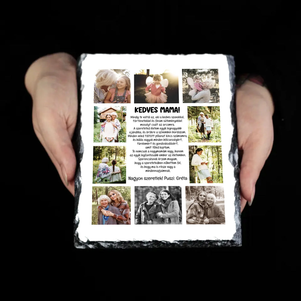 10 fényképes fotókollázs gránitkő - egyedi ajándék nagymamáknak
