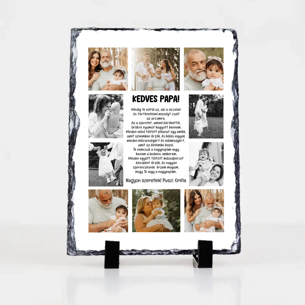 10 fényképes fotókollázs gránitkő - egyedi ajándék nagypapáknak