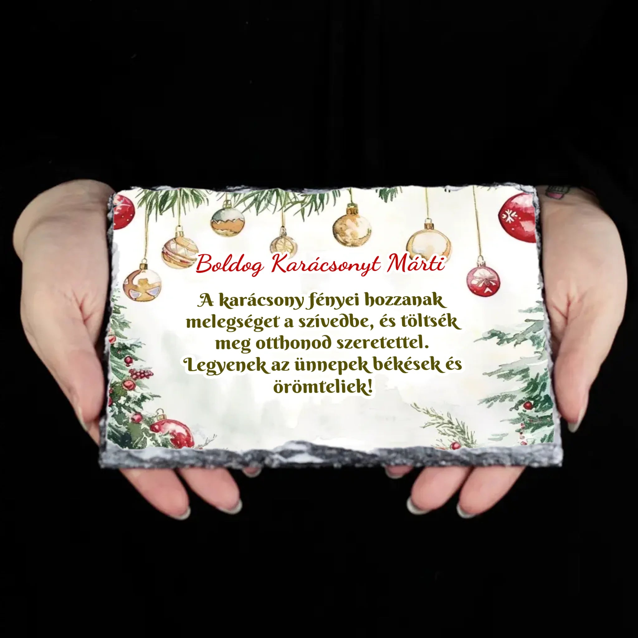 Karácsonyi áldás ajándék gránitlap szerkeszthető felirattal