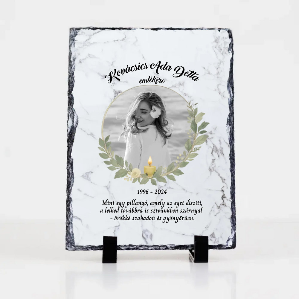 Egyedi fényképes gránitlap megemlékezésre felirattal névvel dátummal