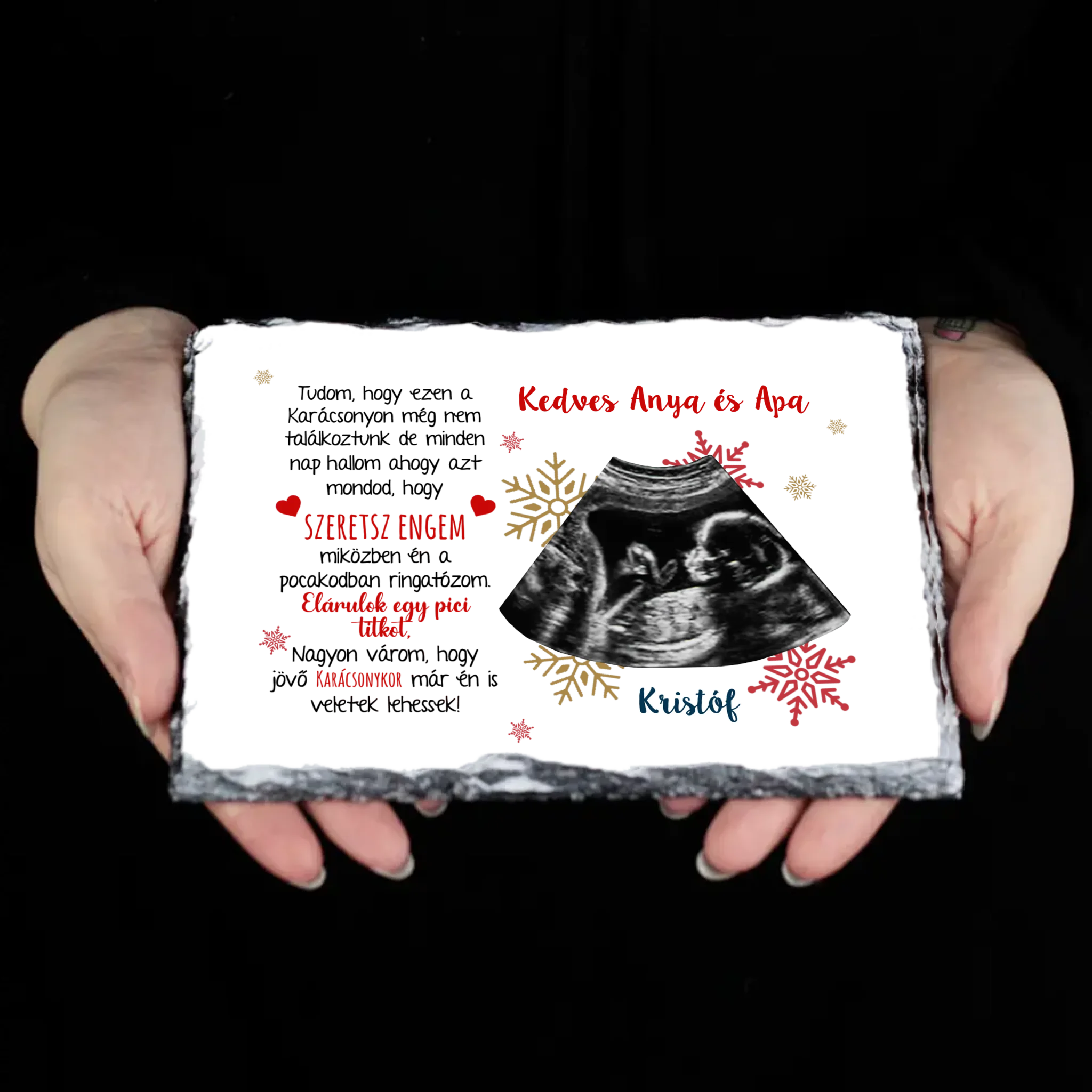Ajándék karácsonyi gránitlap ultrahang fotóval és szerkeszthető felirattal