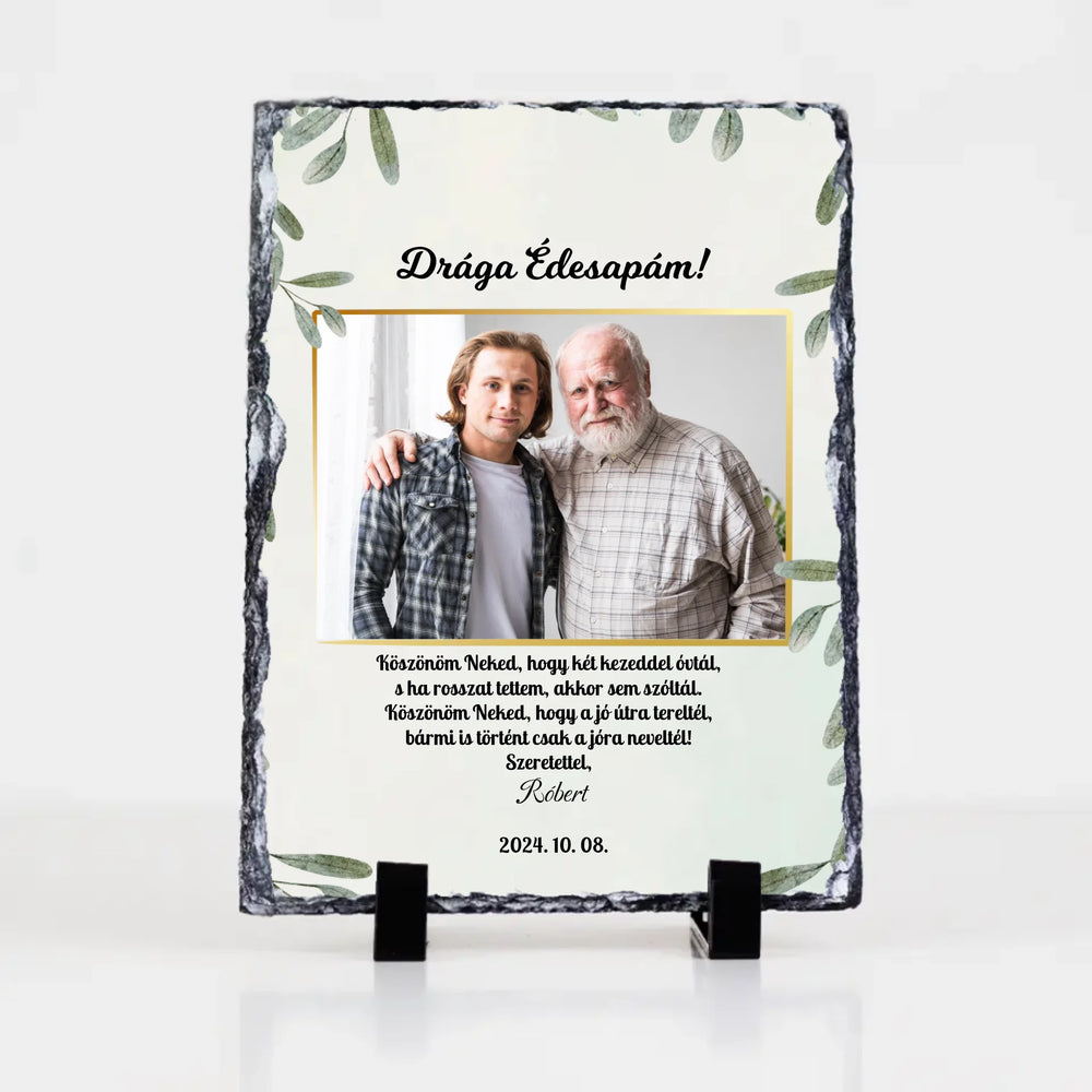 Szülőköszöntő egyedi képes feliratos gránitlap férfiaknak