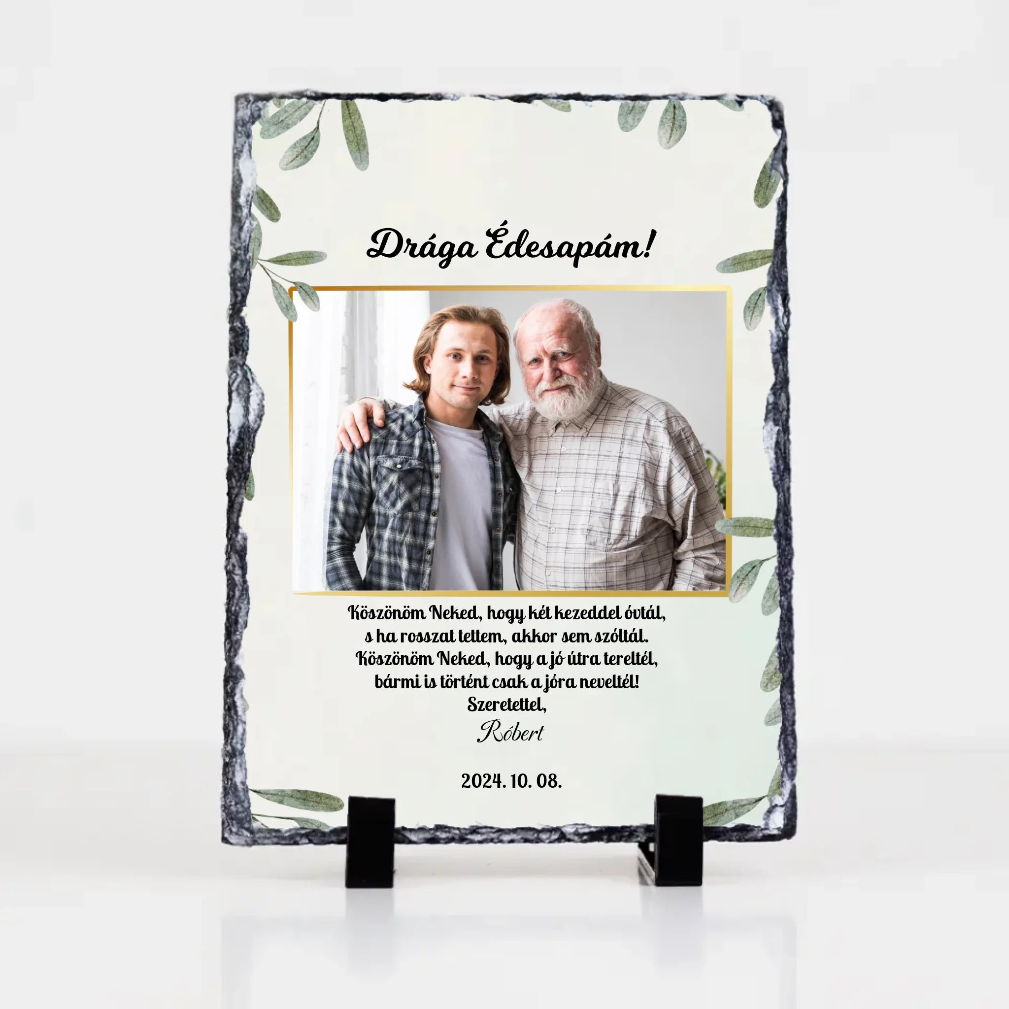 Szülőköszöntő egyedi képes feliratos gránitlap férfiaknak