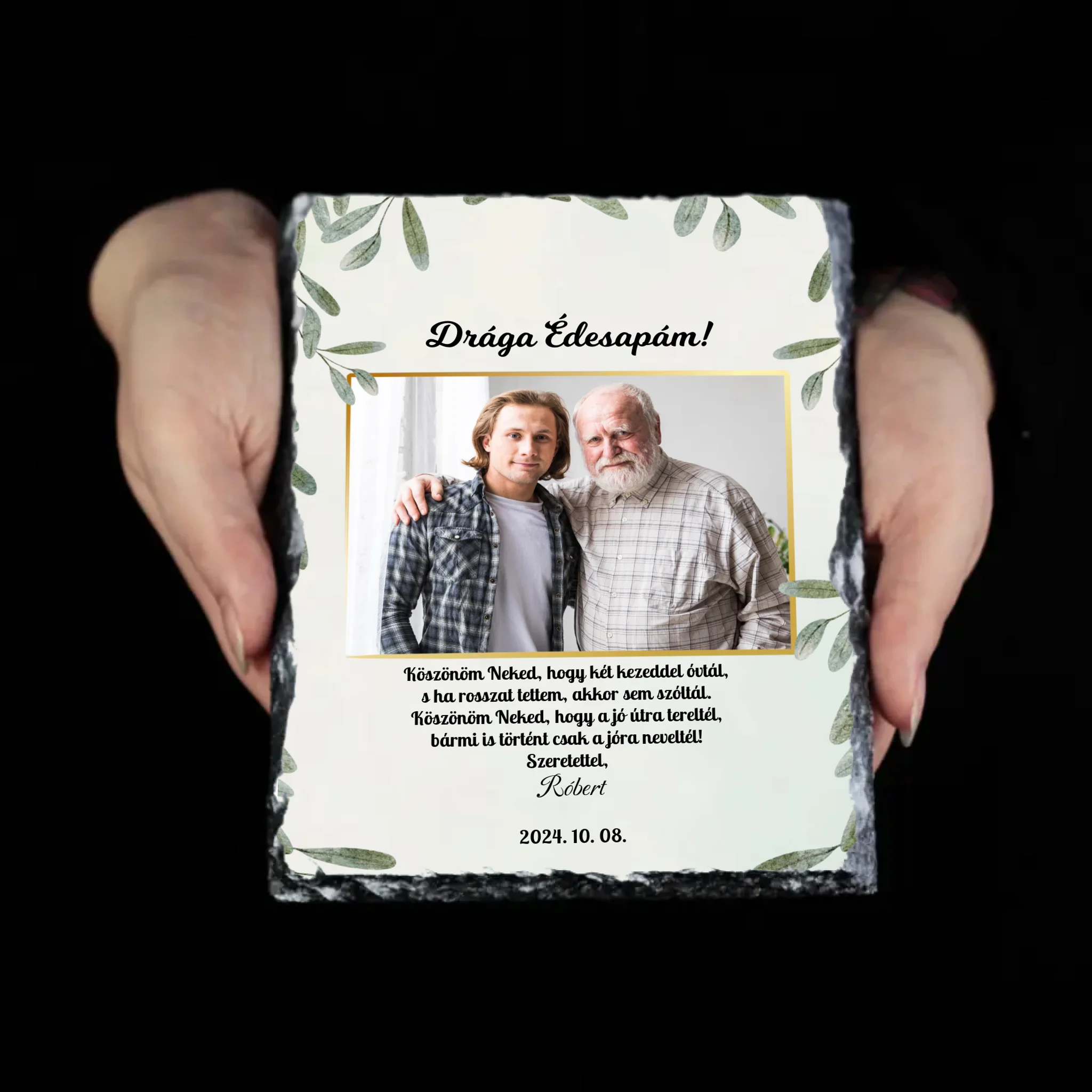Szülőköszöntő egyedi képes feliratos gránitlap férfiaknak