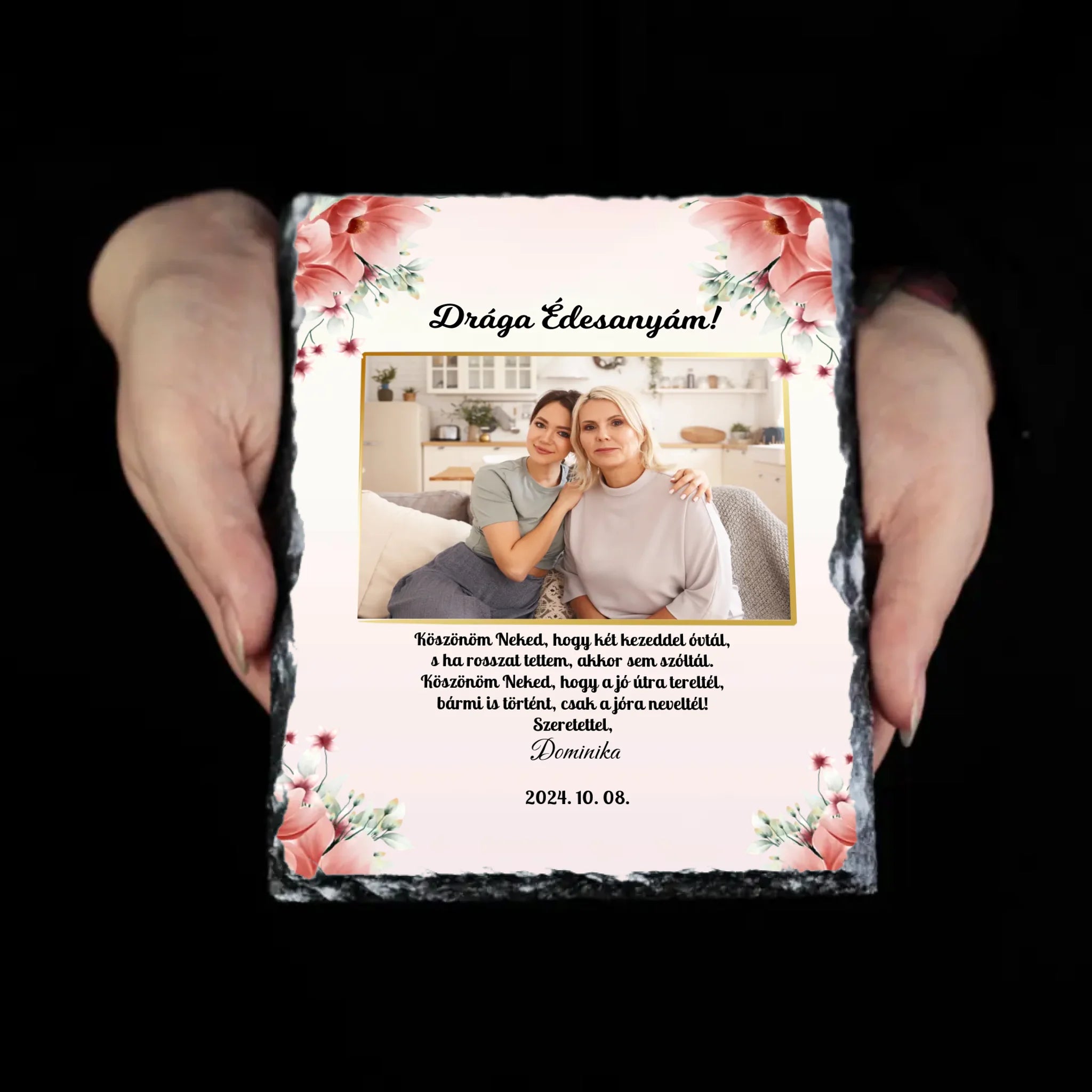 Szülőköszöntő egyedi képes feliratos gránitlap nőknek