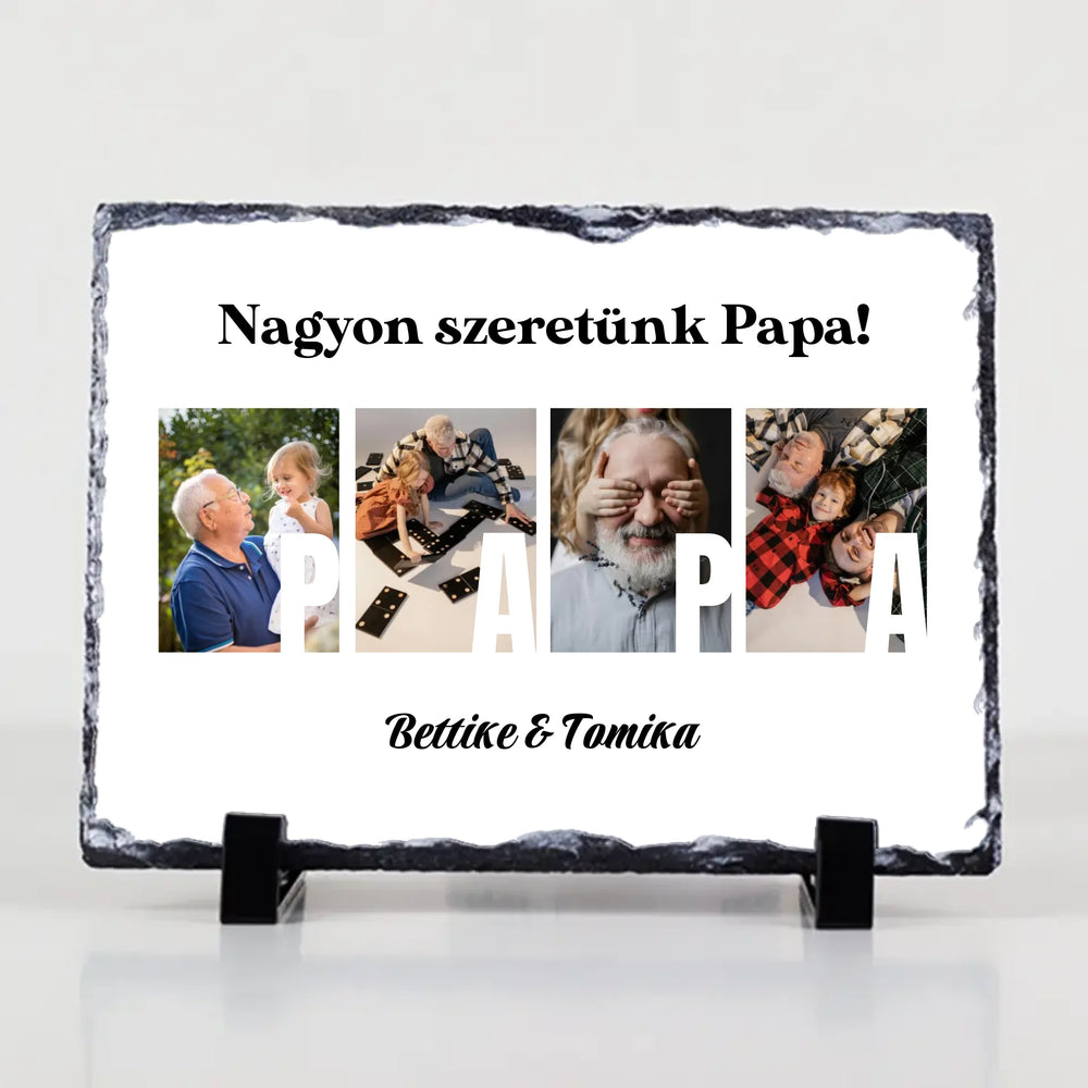 Ajándék Papának - Egyedi képes Papa szeretünk gránitlap