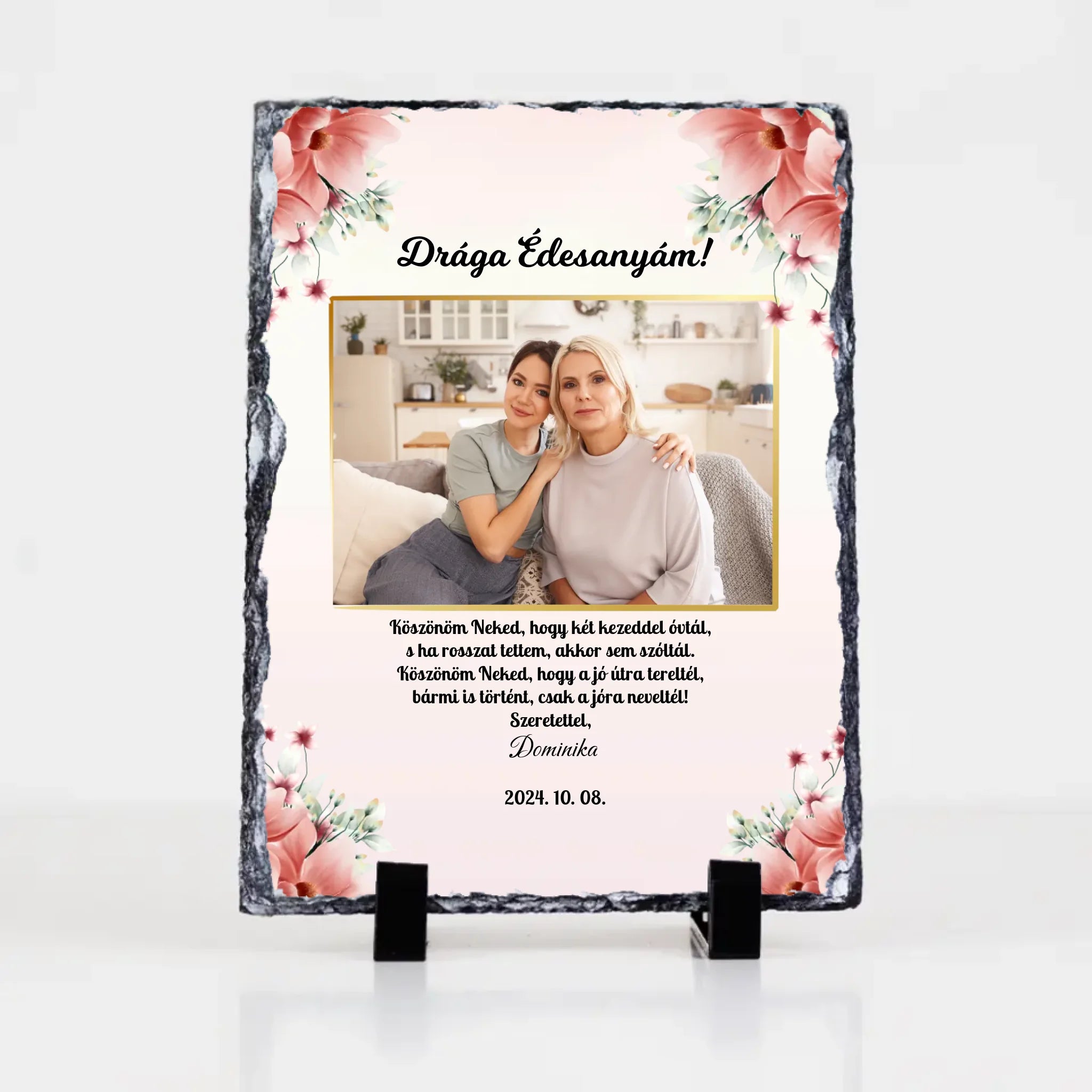 Szülőköszöntő egyedi képes feliratos gránitlap nőknek