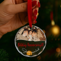 Egyedi képes karácsonyfa üvegdísz szerkeszthető felirattal