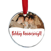Egyedi képes karácsonyfa üvegdísz szerkeszthető felirattal
