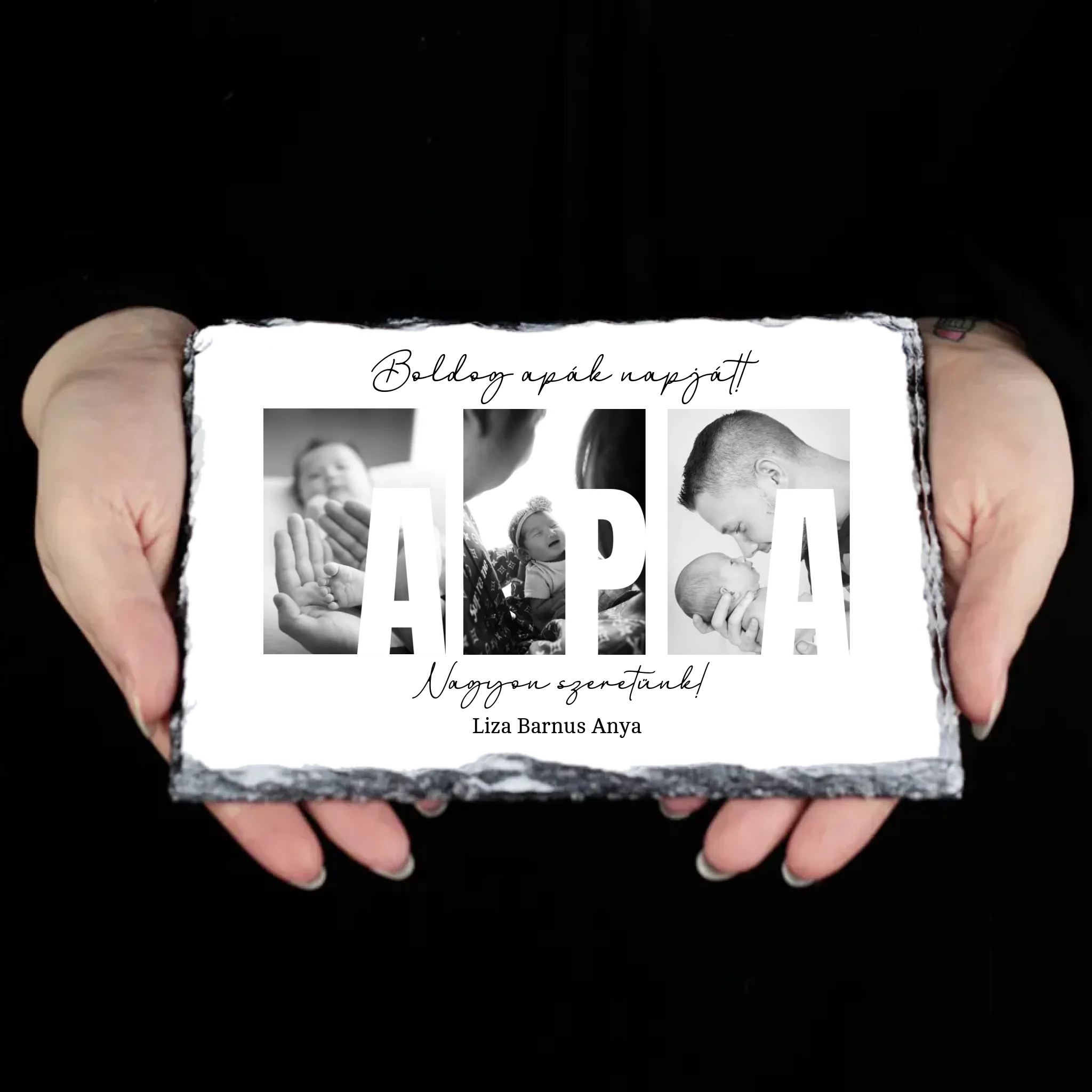 Ajándék Apáknak - Egyedi képes Apa szeretünk gránitlap