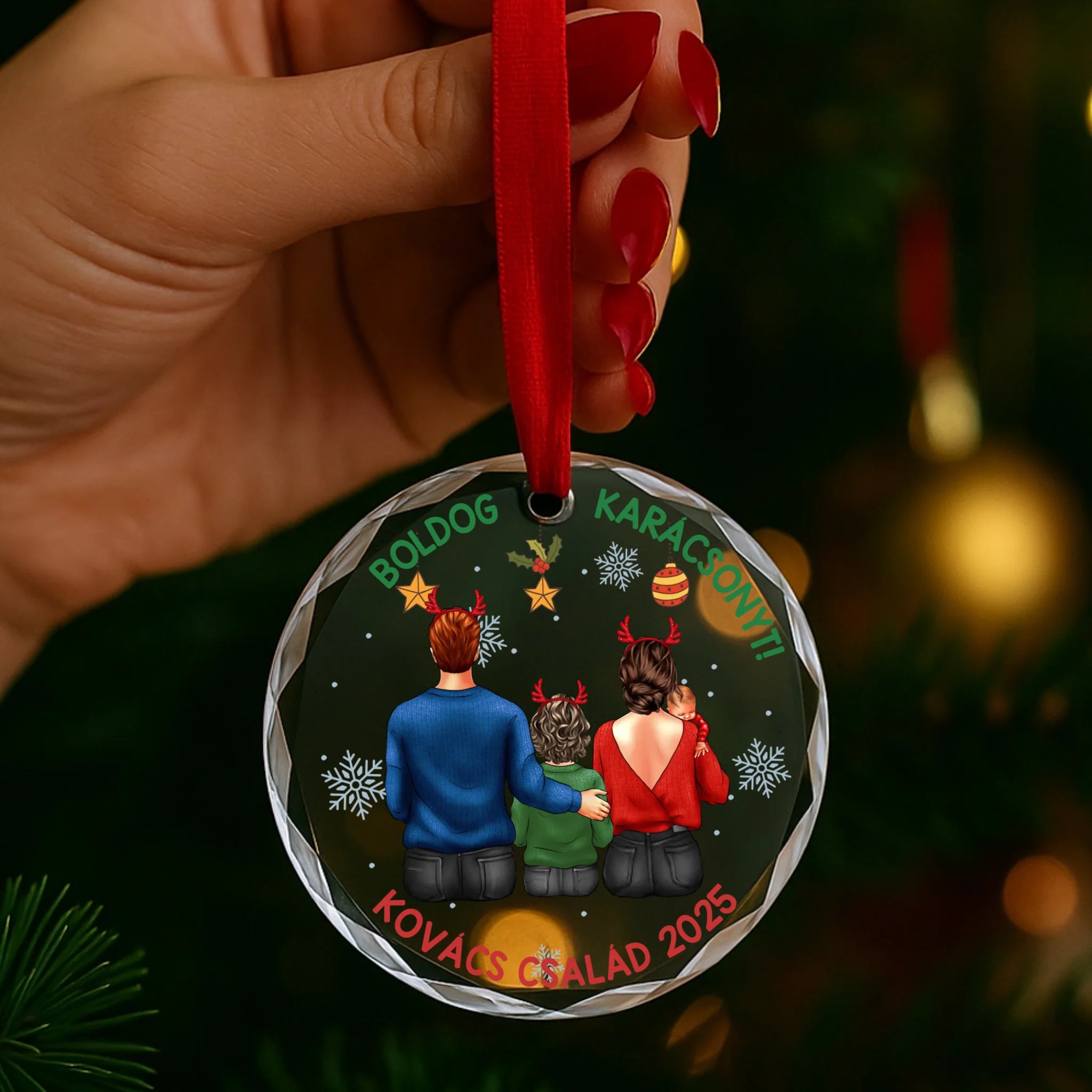 	 Családi ajándék boldog karácsonyt egyedi üvegdísz