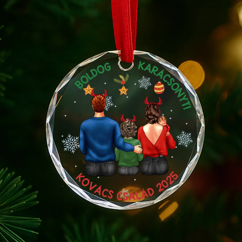 	 Családi ajándék boldog karácsonyt egyedi üvegdísz