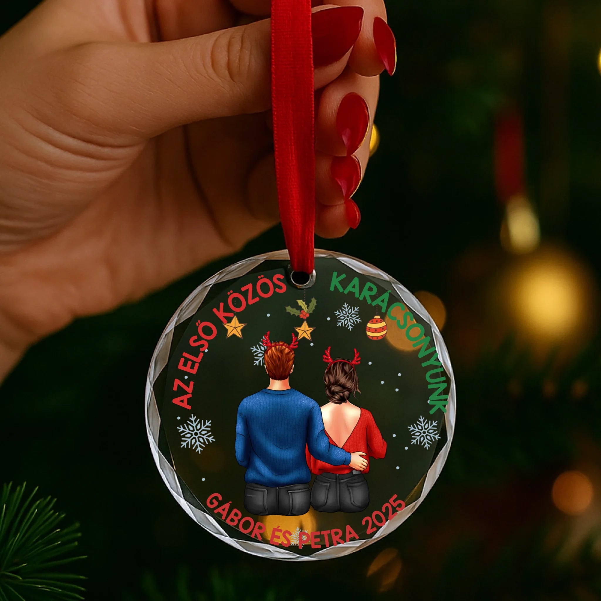 Karácsonyi ajándék pároknak - az első közös karácsonyunk egyedi üvegdísz