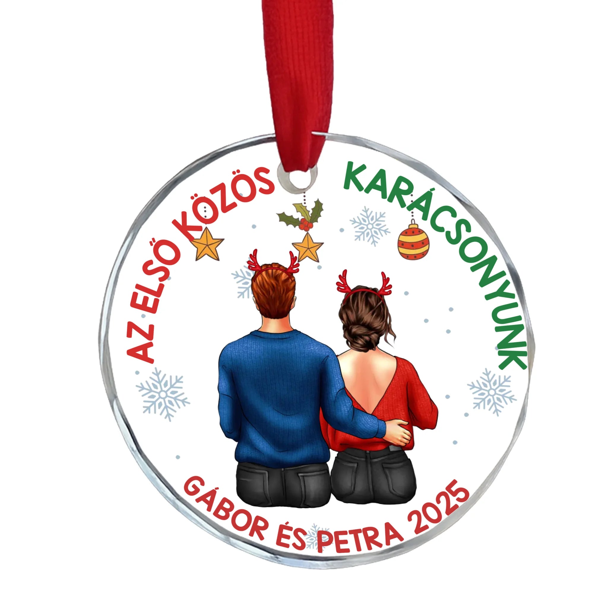 Karácsonyi ajándék pároknak - az első közös karácsonyunk egyedi üvegdísz