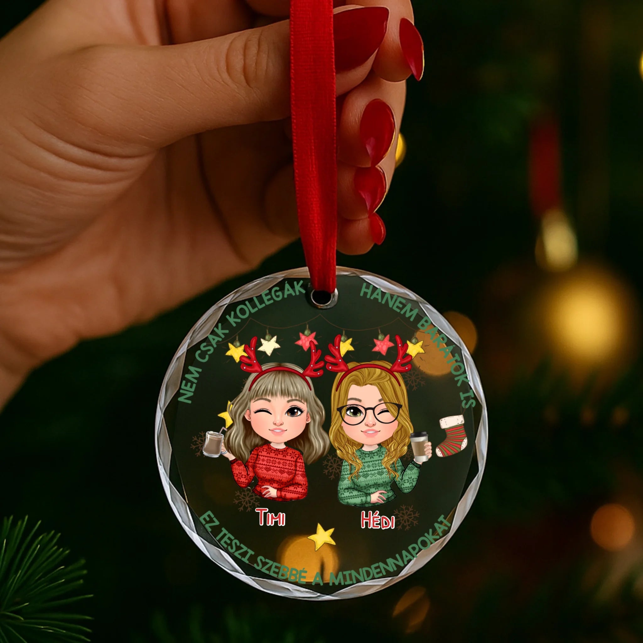 Legjobb Barátnők és Munkatársak üvegdísz - egyedi karácsonyi ajándék munkatársaknak