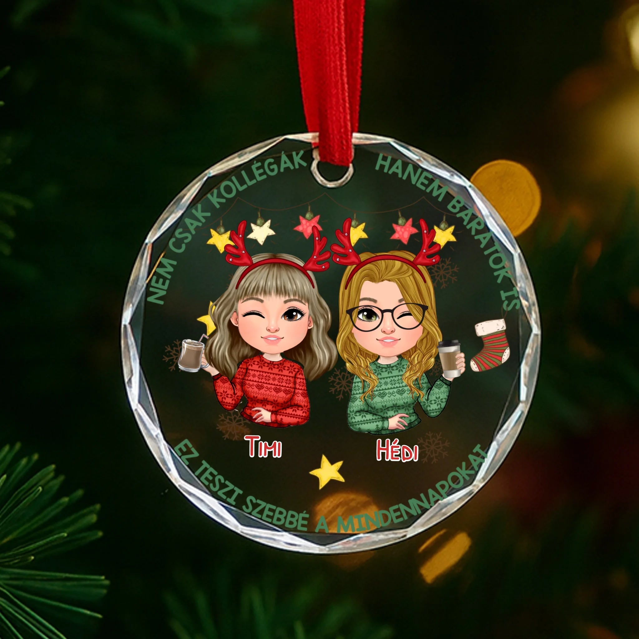 Legjobb Barátnők és Munkatársak üvegdísz - egyedi karácsonyi ajándék munkatársaknak
