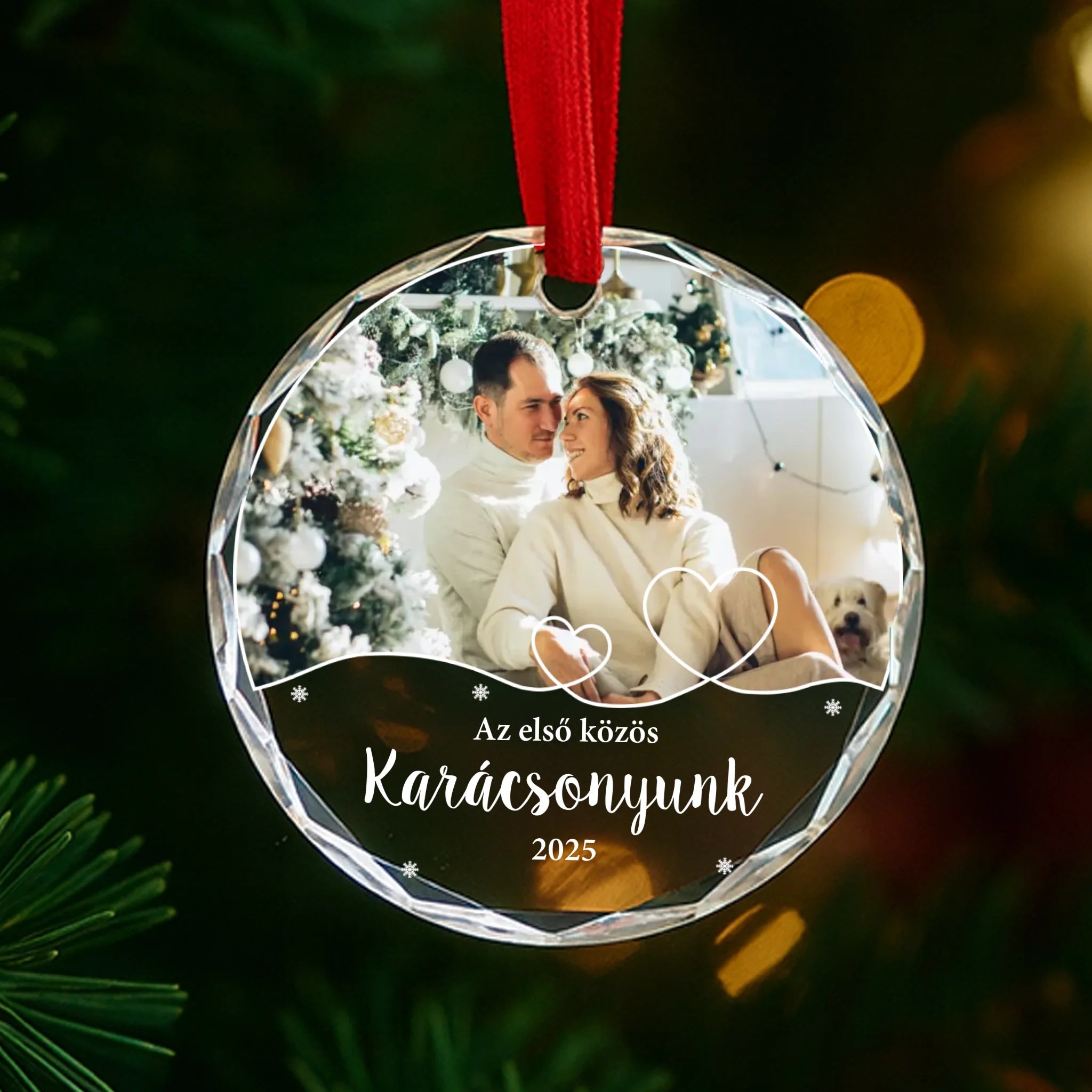 Egyedi karácsonyi ajándék üvegdísz fotóval és felirattal