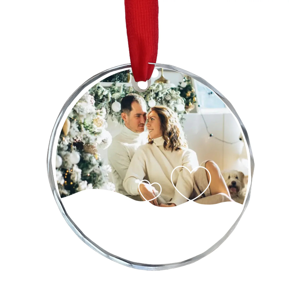Egyedi karácsonyi ajándék üvegdísz fotóval és felirattal