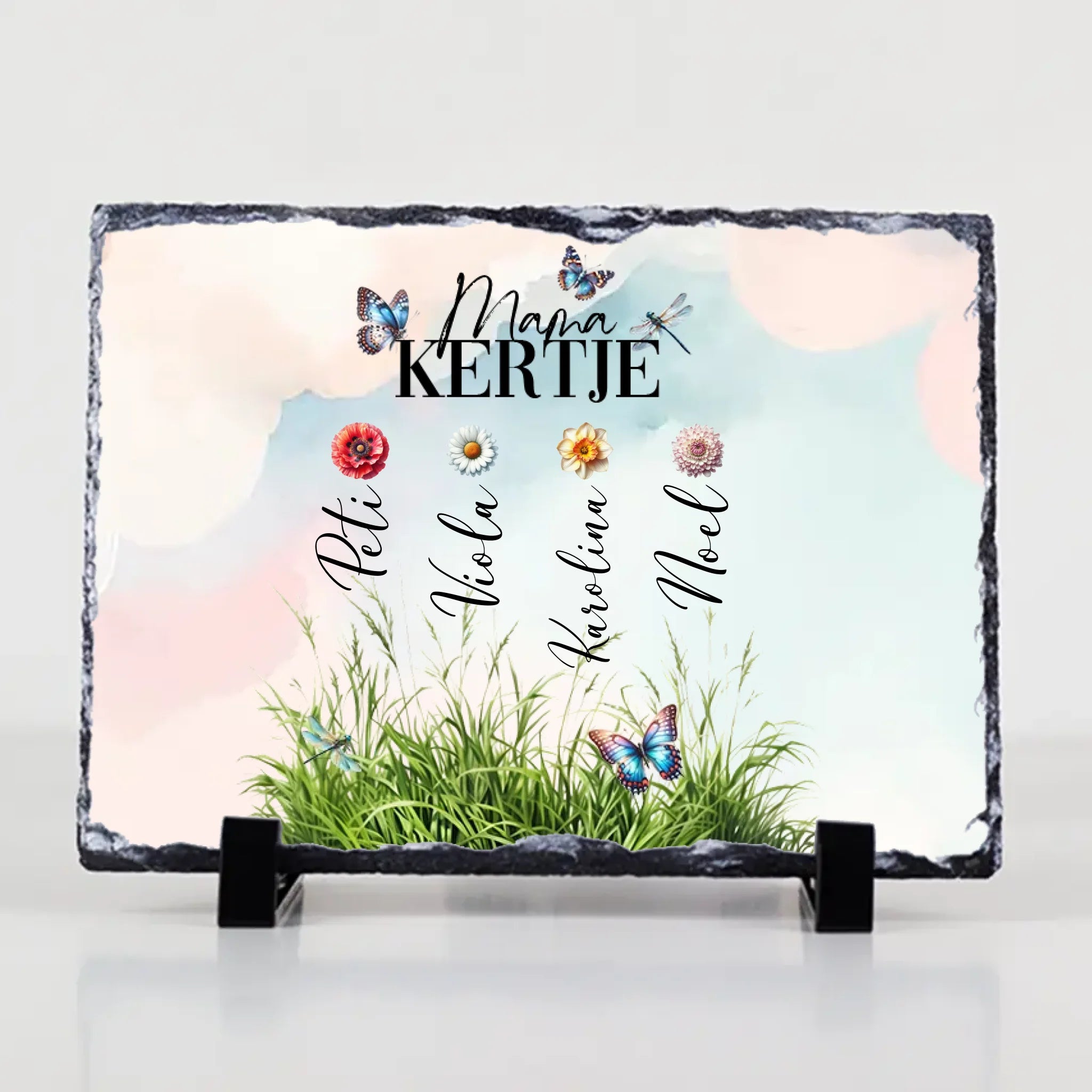 Mama kertje gránitlap szerkeszthető nevekkel és virágokkal