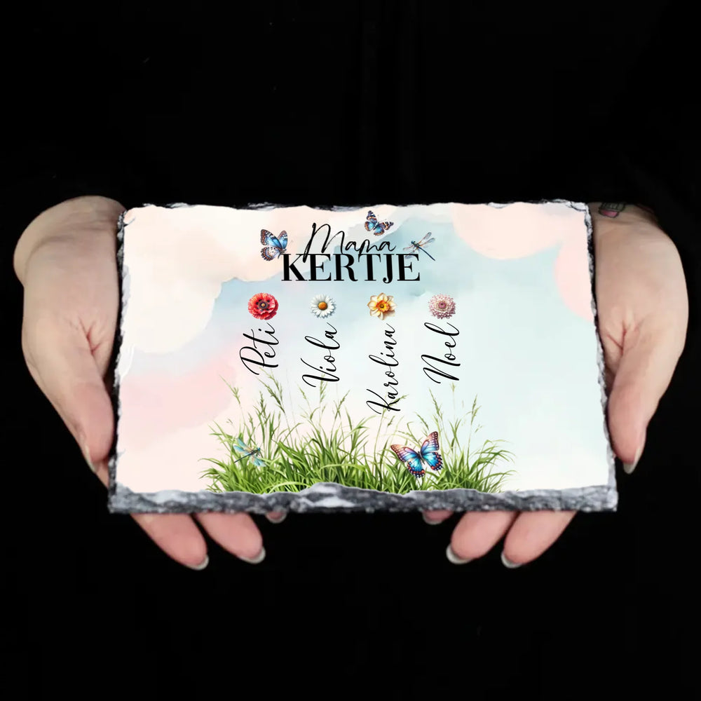 Mama kertje gránitlap szerkeszthető nevekkel és virágokkal