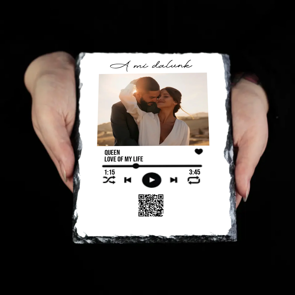 A Mi dalunk -Gránitlap szerkeszthető QR kóddal Valentin napra