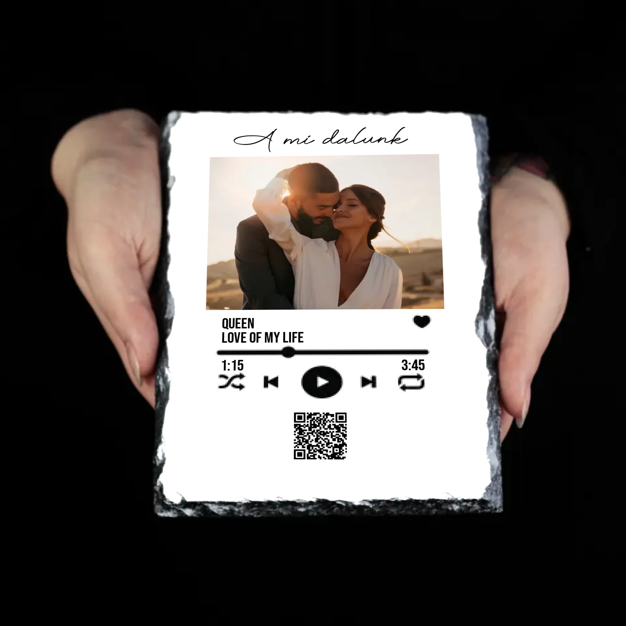 A Mi dalunk -Gránitlap szerkeszthető QR kóddal Valentin napra