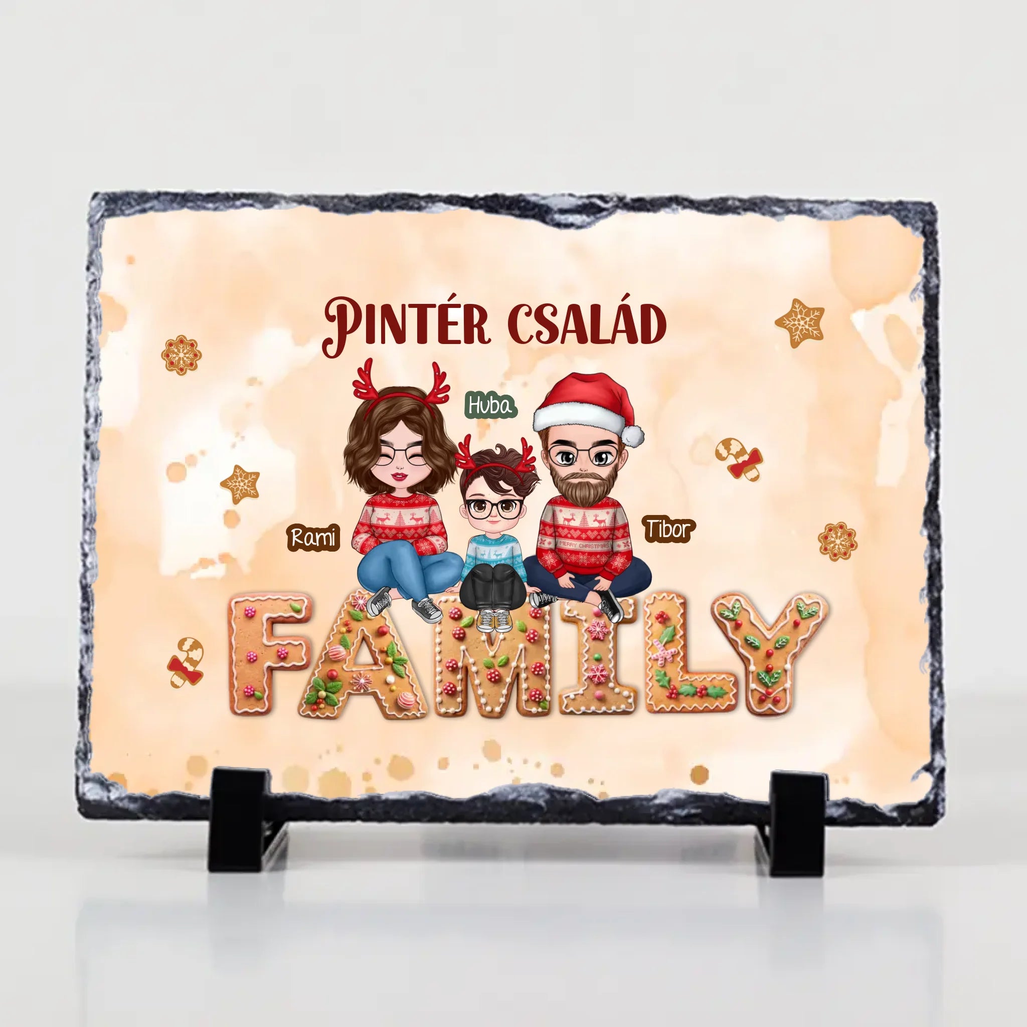 Karácsonyi gránitlap szerkeszthető karakterekkel az egész Családnak