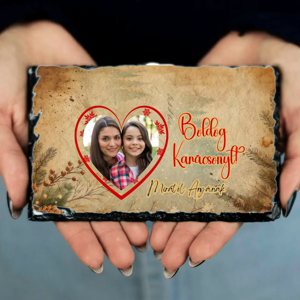 Karácsonyi ajándék gránitlap saját fotóval és felirattal a család minden tagjának