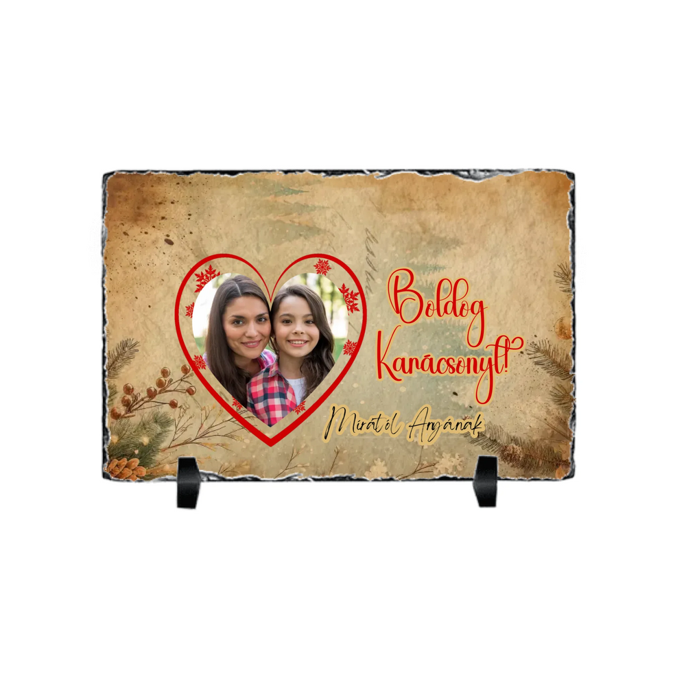 Karácsonyi ajándék gránitlap saját fotóval és felirattal a család minden tagjának