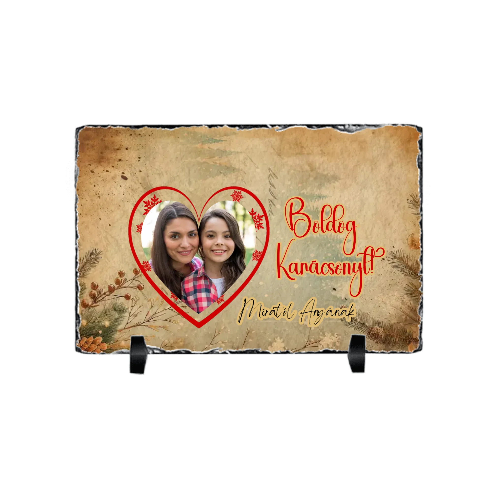 Karácsonyi ajándék gránitlap saját fotóval és felirattal a család minden tagjának