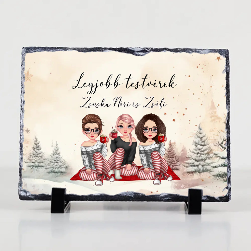 Egyedi karácsonyi gránitlap Nővéreknek szerkeszthető karakterekkel