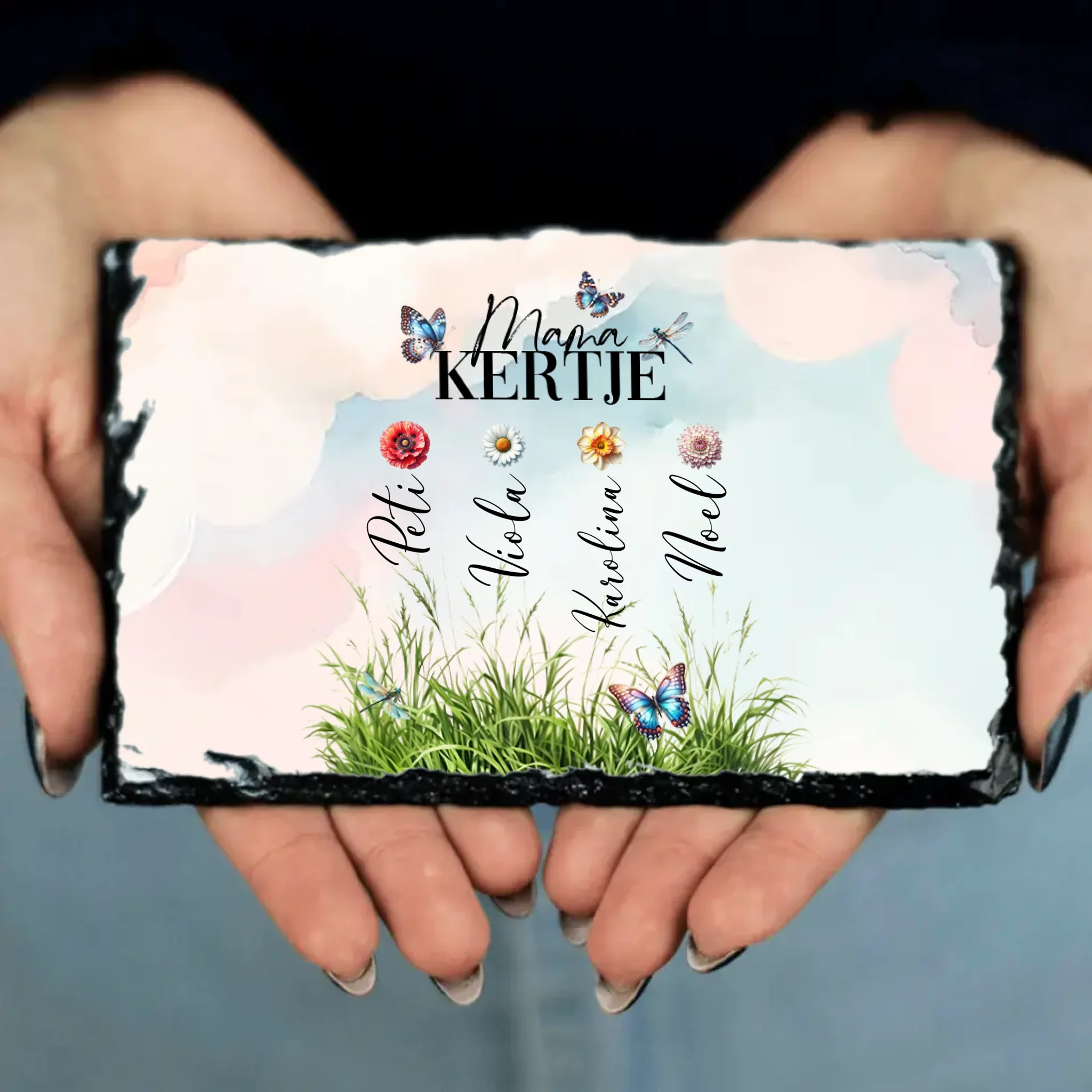 Mama kertje gránitlap szerkeszthető nevekkel és virágokkal