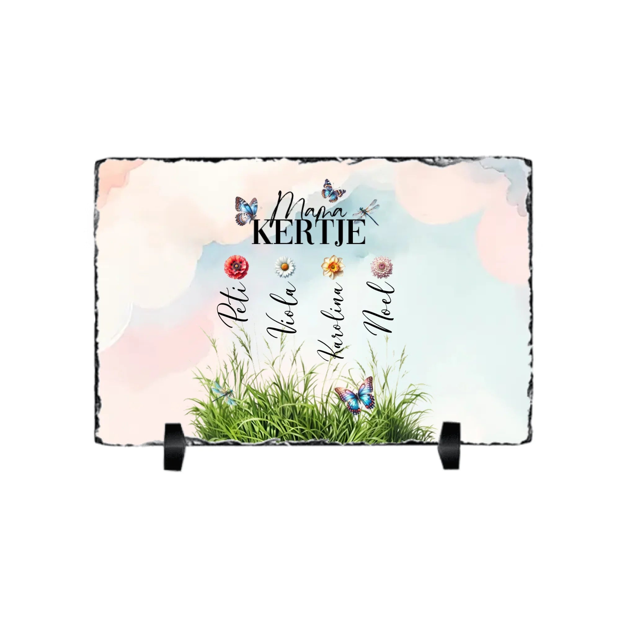 Mama kertje gránitlap szerkeszthető nevekkel és virágokkal