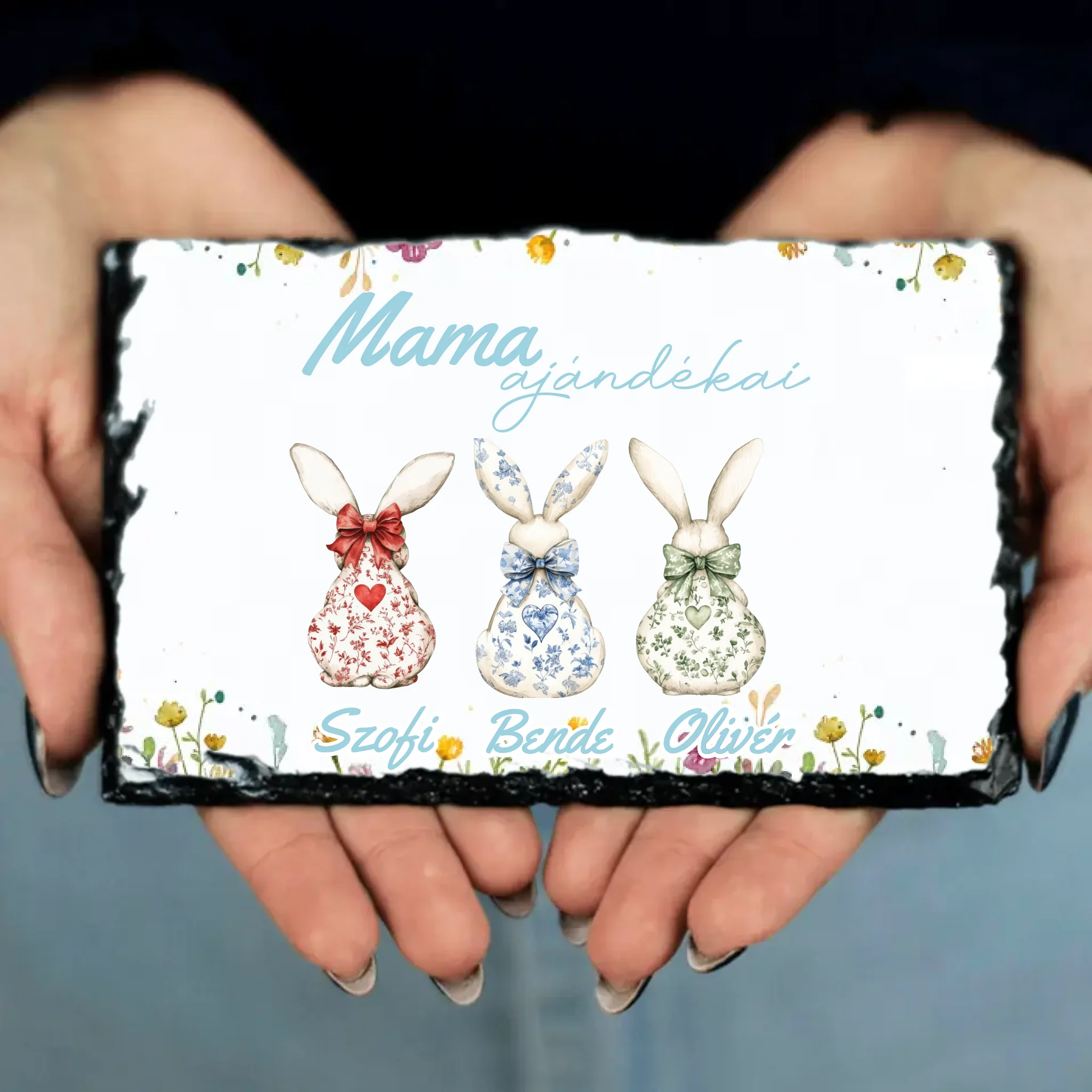 A mama ajándékai - Egyedi húsvéti ajándék gránitlap nagymamáknak nyuszis mintával