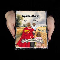 Ajándék Apáknak - Apa a mi hősünk szerkeszthető karakteres egyedi gránitkép
