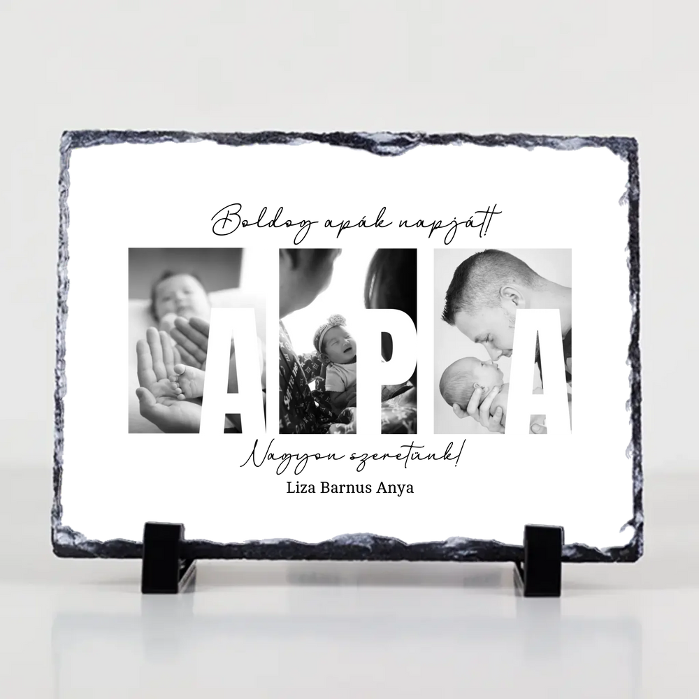 Ajándék Apáknak - Egyedi képes Apa szeretünk gránitlap