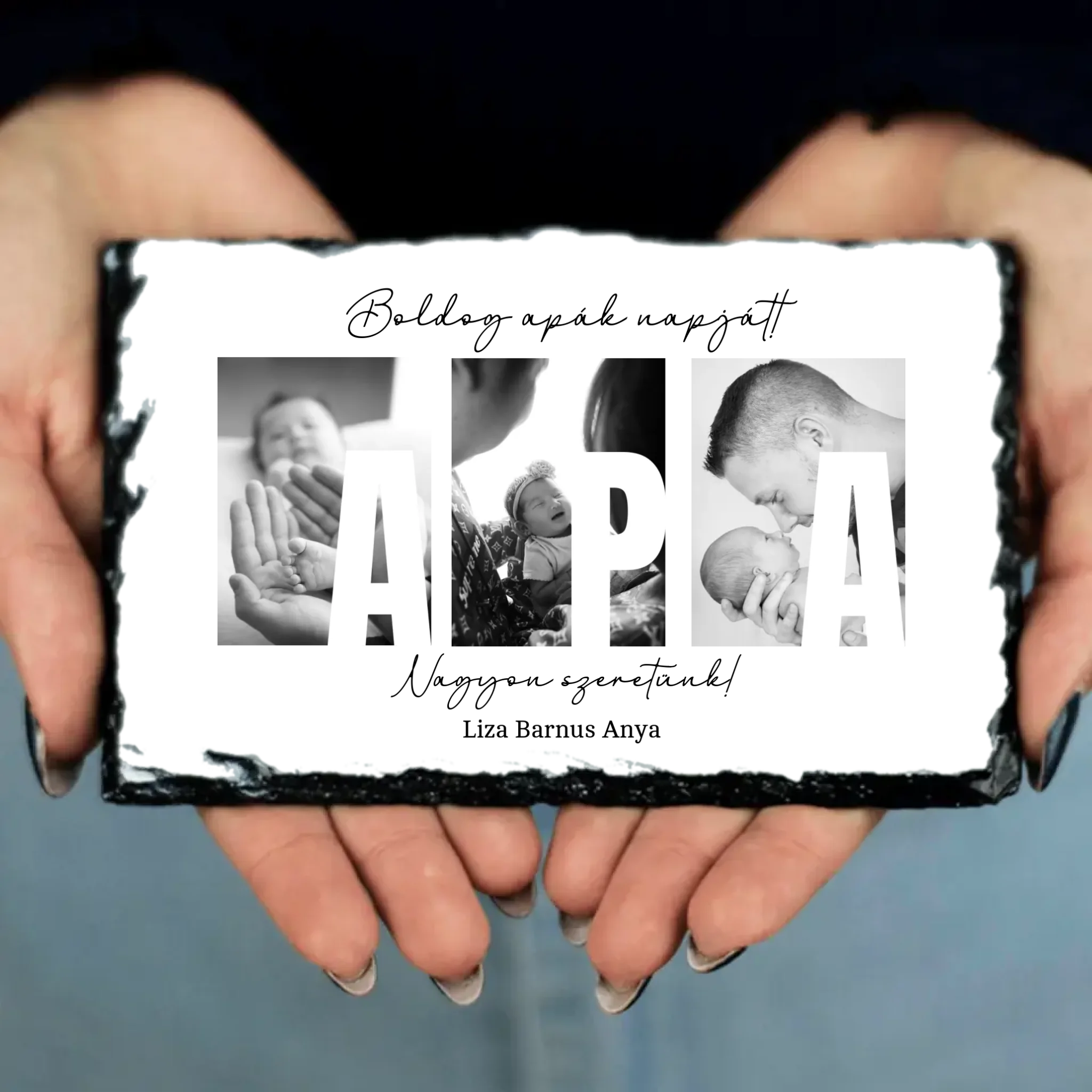 Ajándék Apáknak - Egyedi képes Apa szeretünk gránitlap