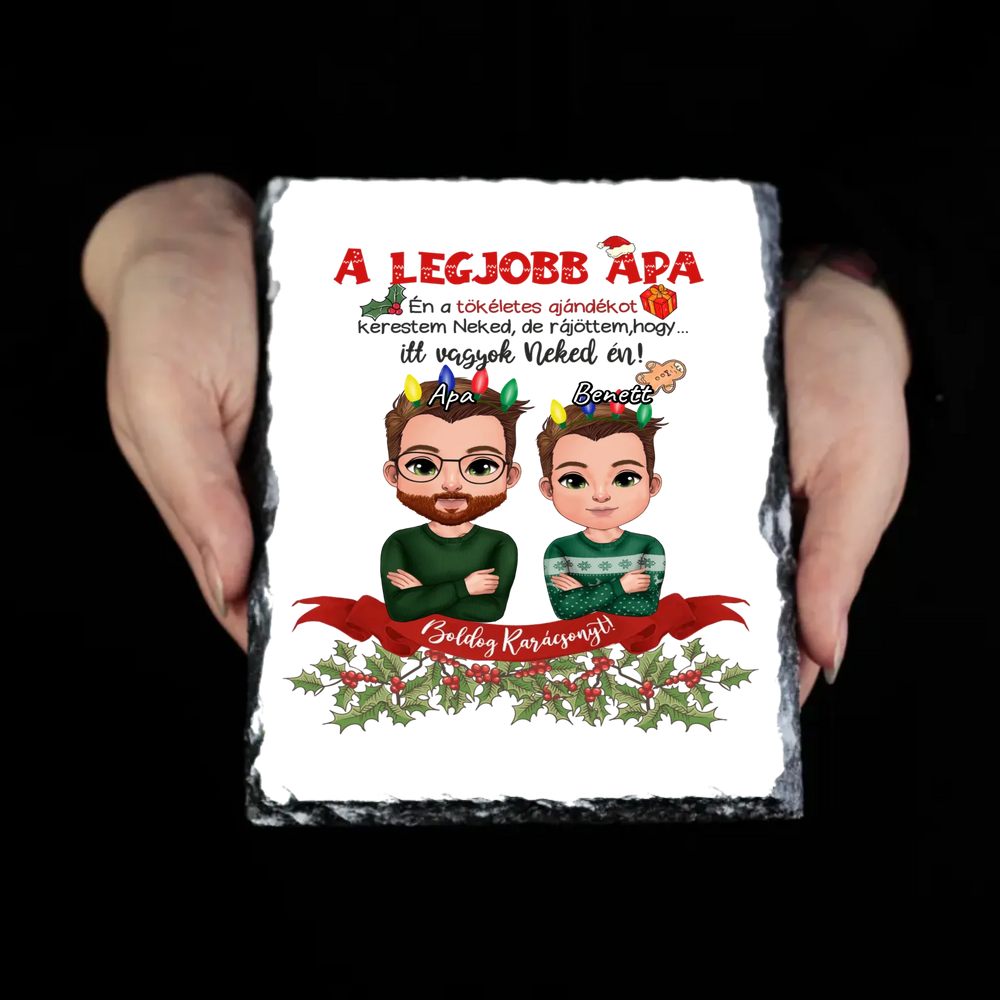A tökéletes karácsonyi ajándékot kerestem gránitlap Apa fia karakterrel