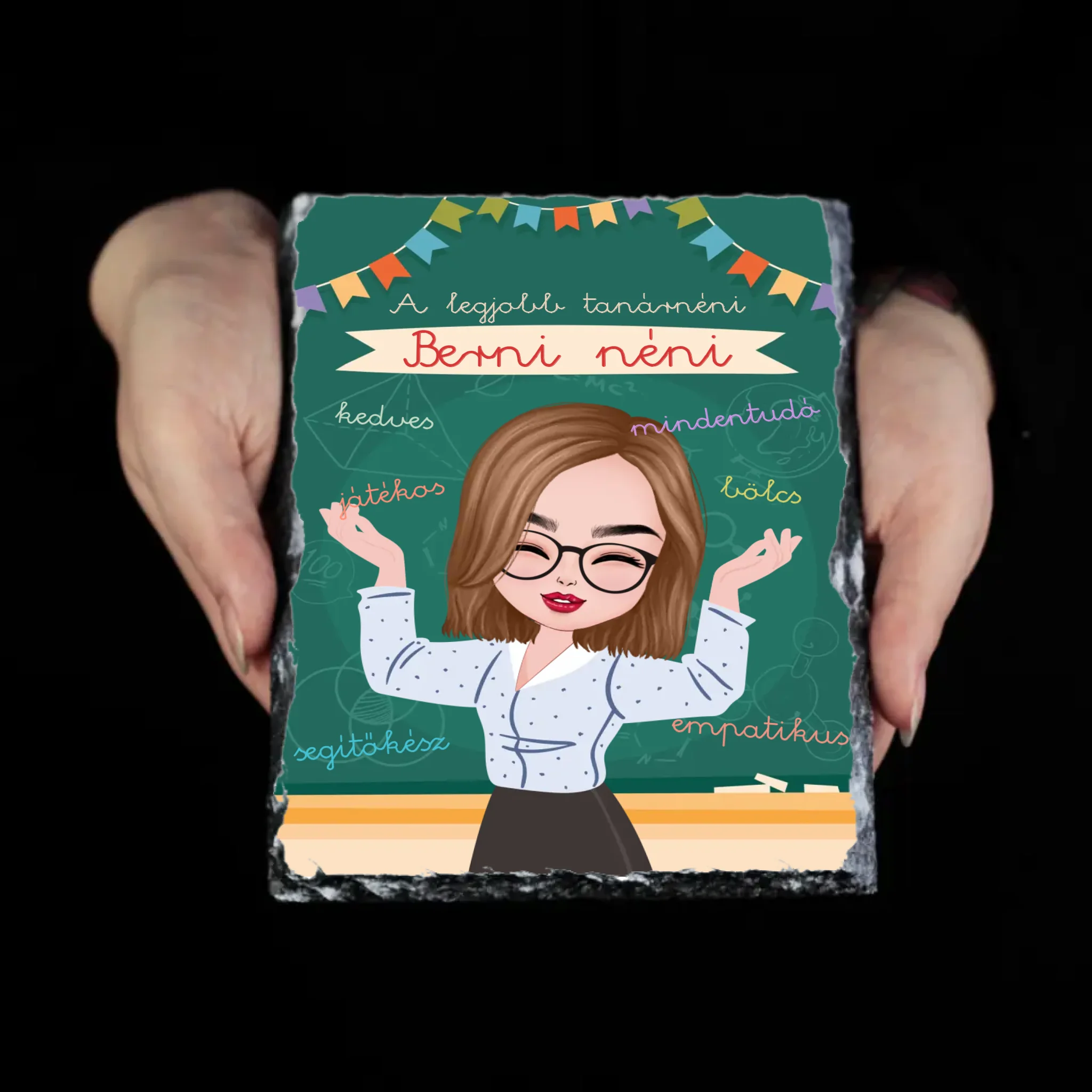 Személyre szabható ajándék - a legjobb óvó/tanárnéni gránit kép jellemzőkkel