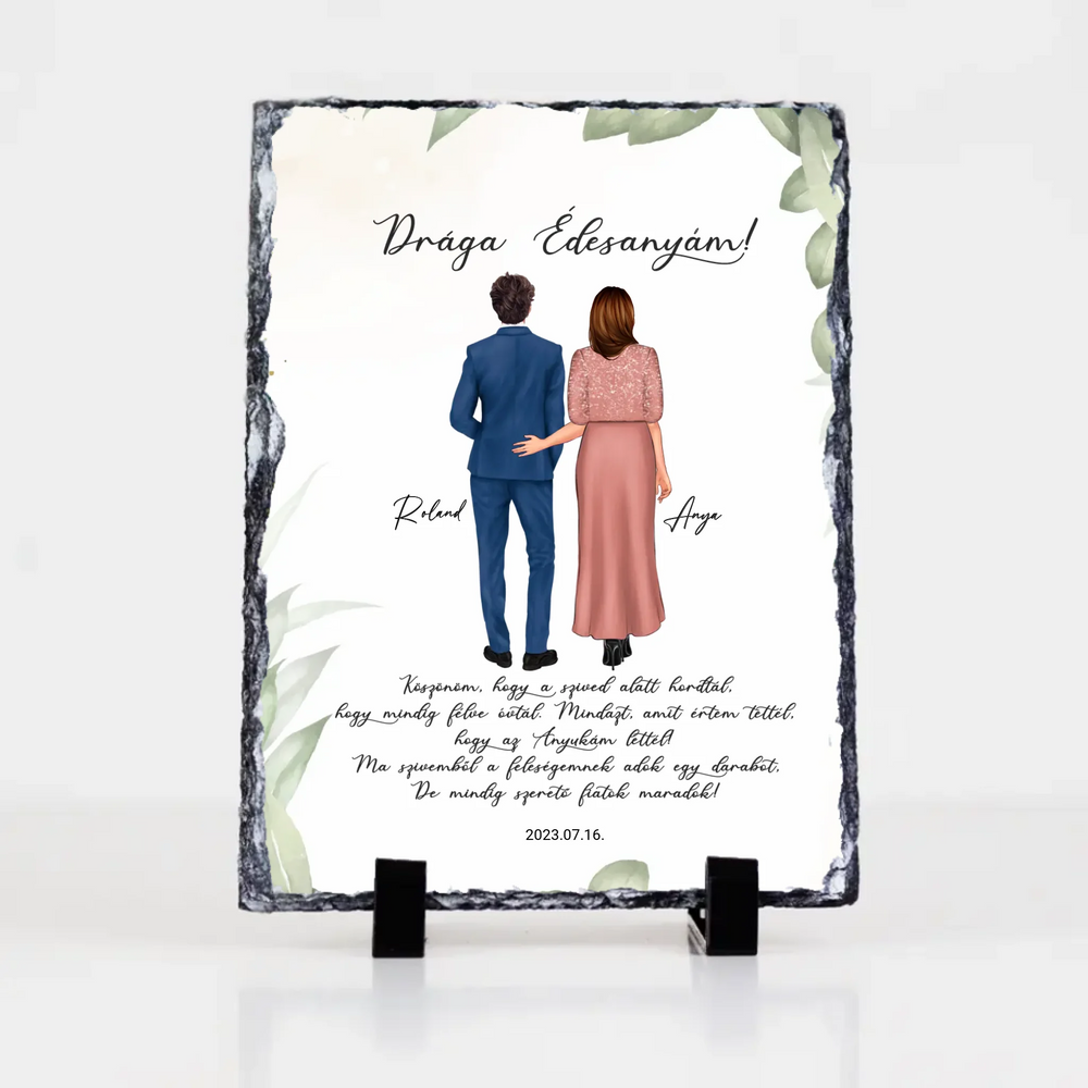 Drága Édesanyám gránitkép - személyre szabható esküvői köszönőajándék anyukáknak fiútól
