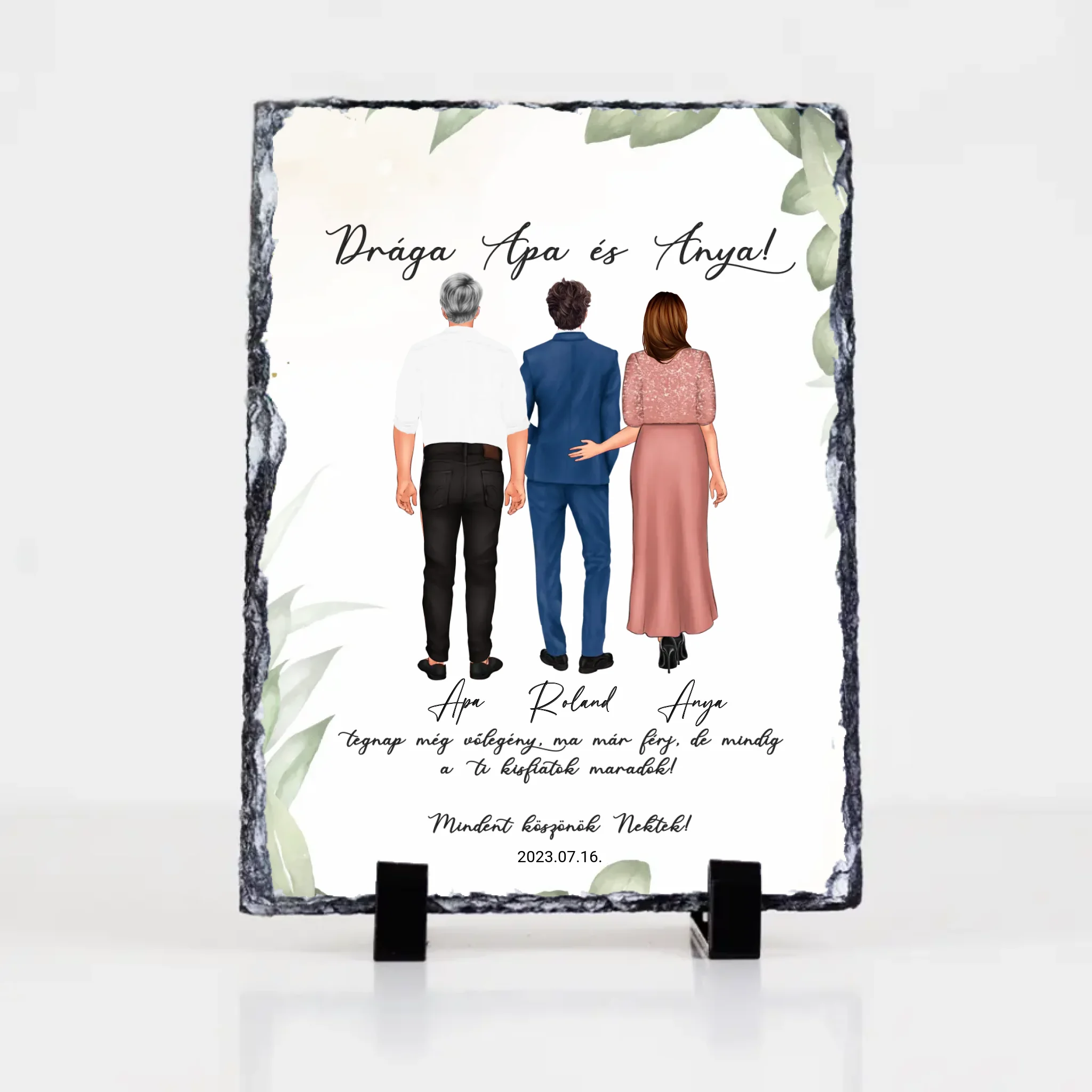 Szerkeszthető karakteres esküvői köszönőajándék szülőknek - fiútól