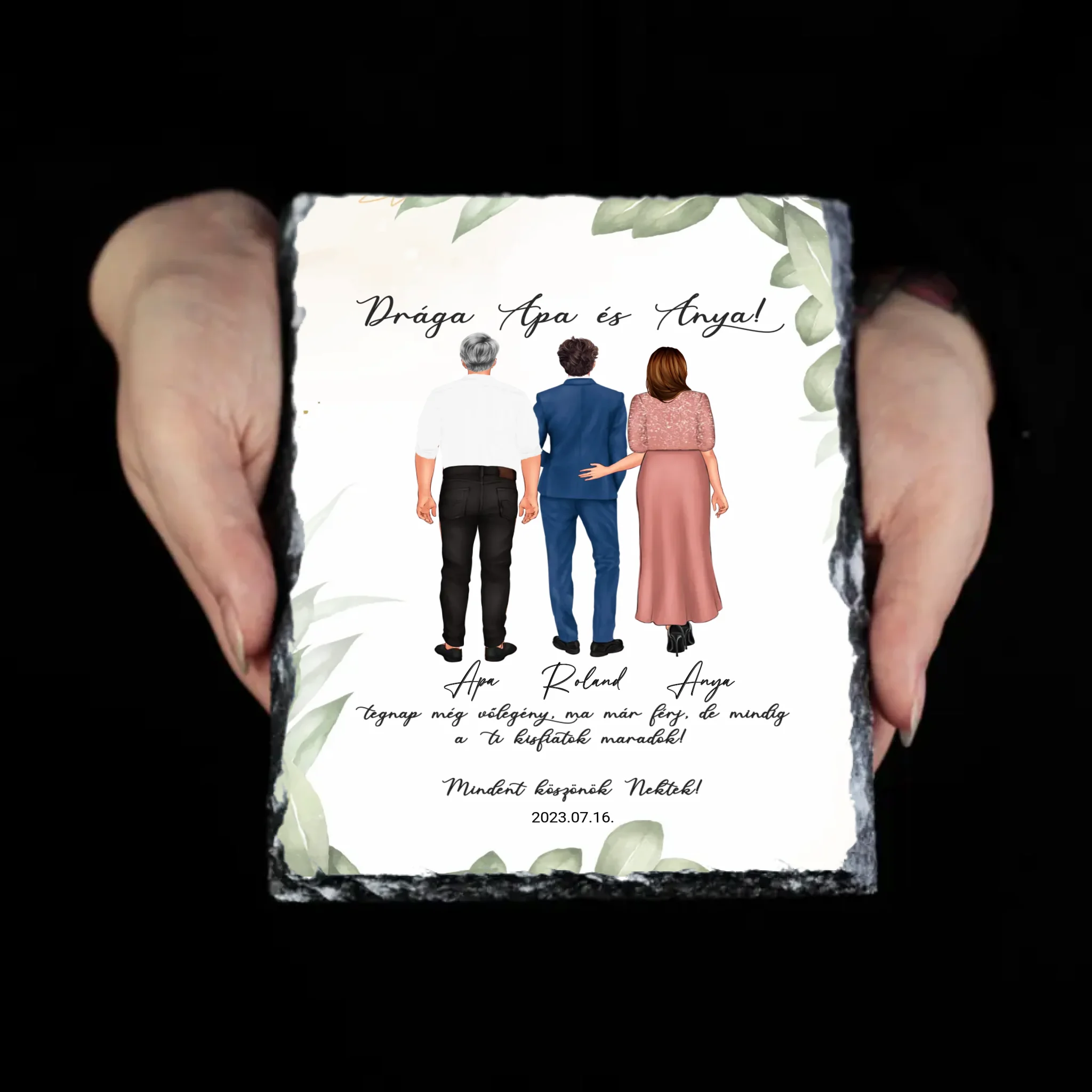 Szerkeszthető karakteres esküvői köszönőajándék szülőknek - fiútól