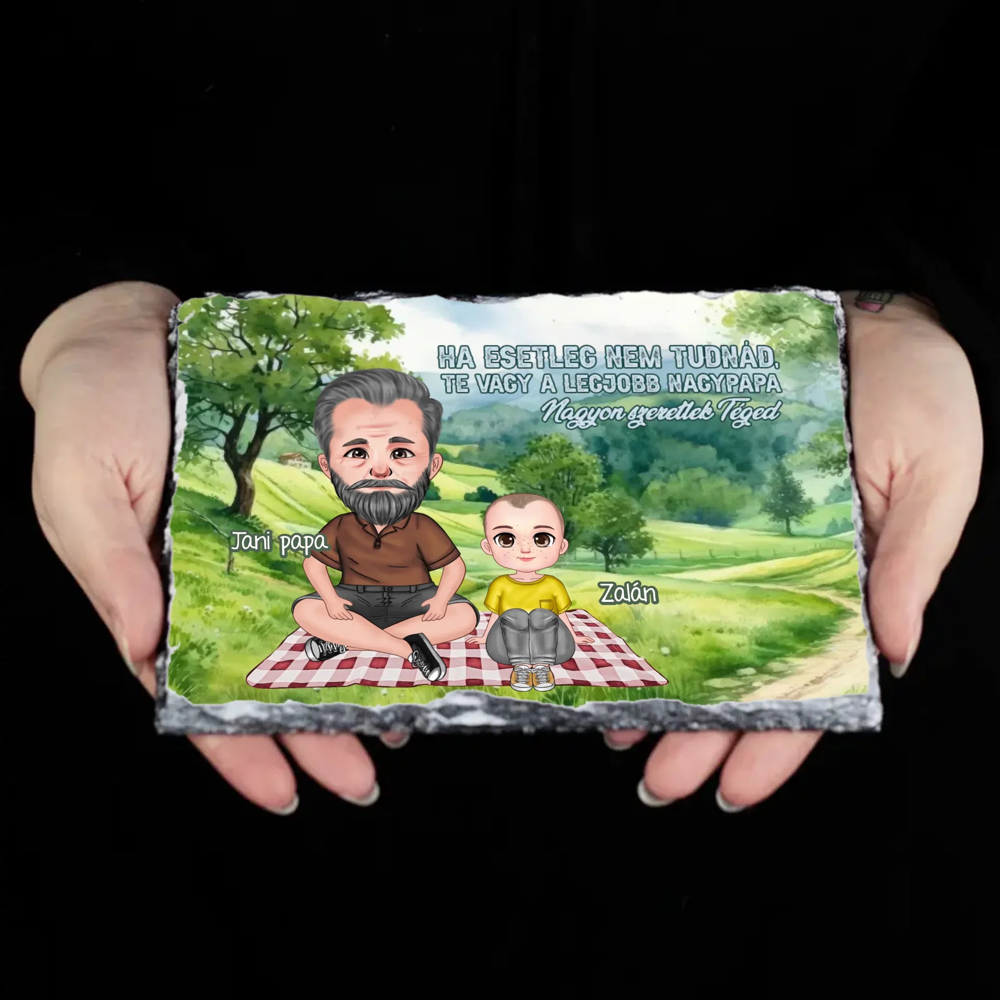 Apák napi ajándék nagypapáknak - Te vagy a legjobb nagypapa gránitkép szerkeszthető karakterekkel