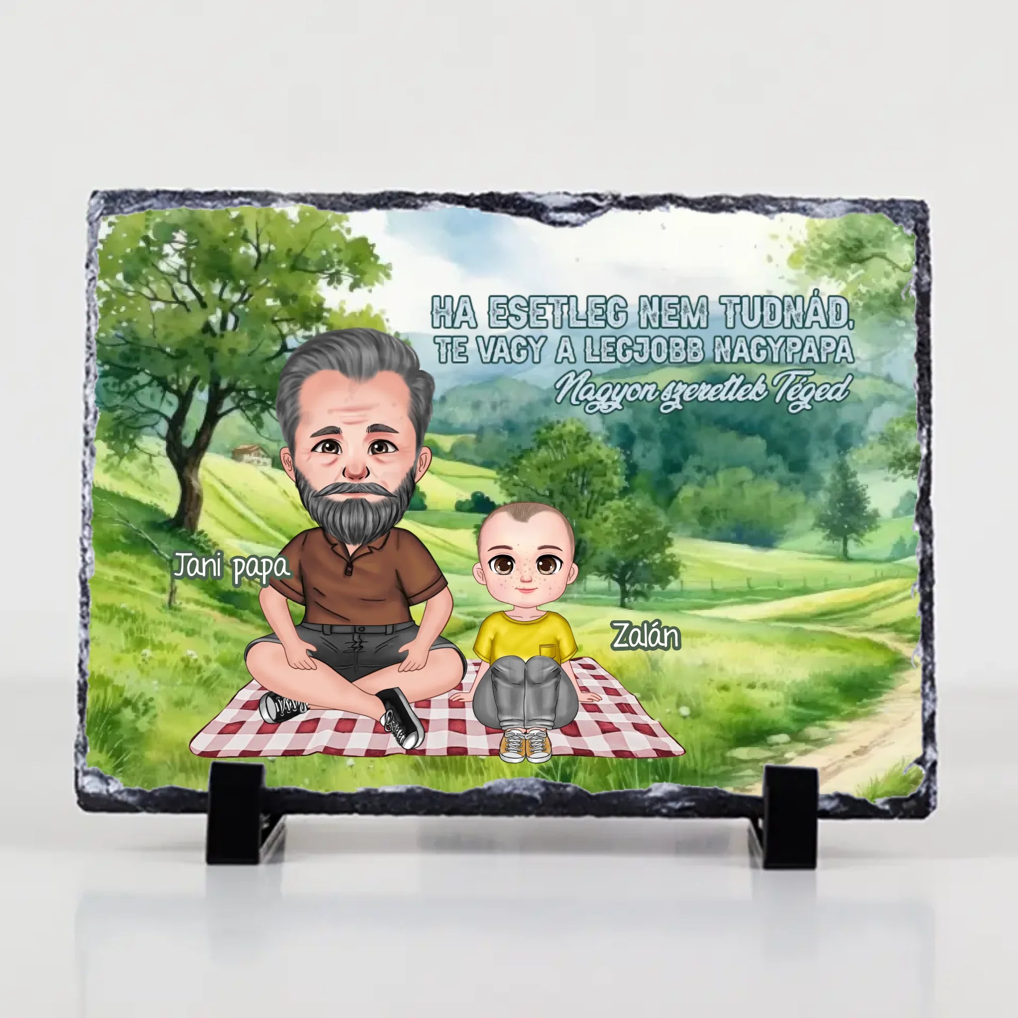 Apák napi ajándék nagypapáknak - Te vagy a legjobb nagypapa gránitkép szerkeszthető karakterekkel