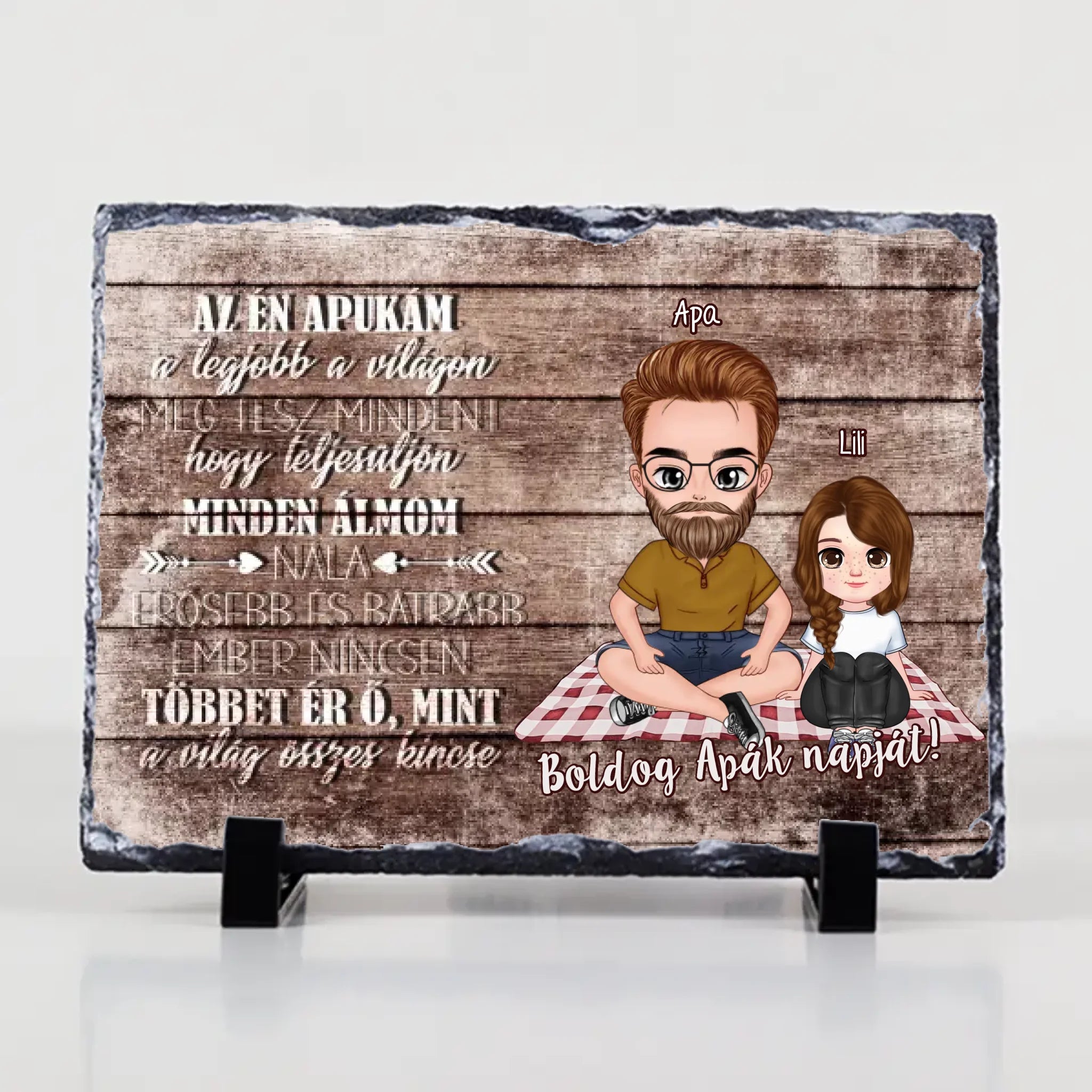 A legjobb a világon apák napi ajándék gránitkép szerkeszthető karakterekkel