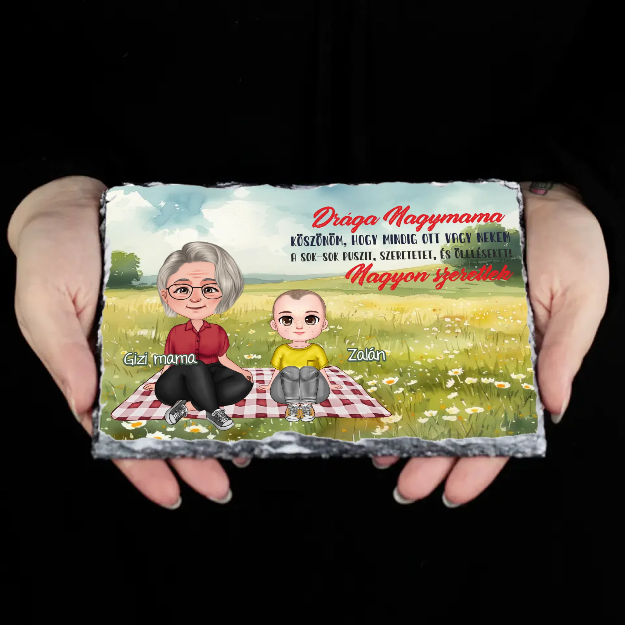 Drága Nagymama cuki karakteres egyedi anyák napi ajándék gránitlap nagymamáknak