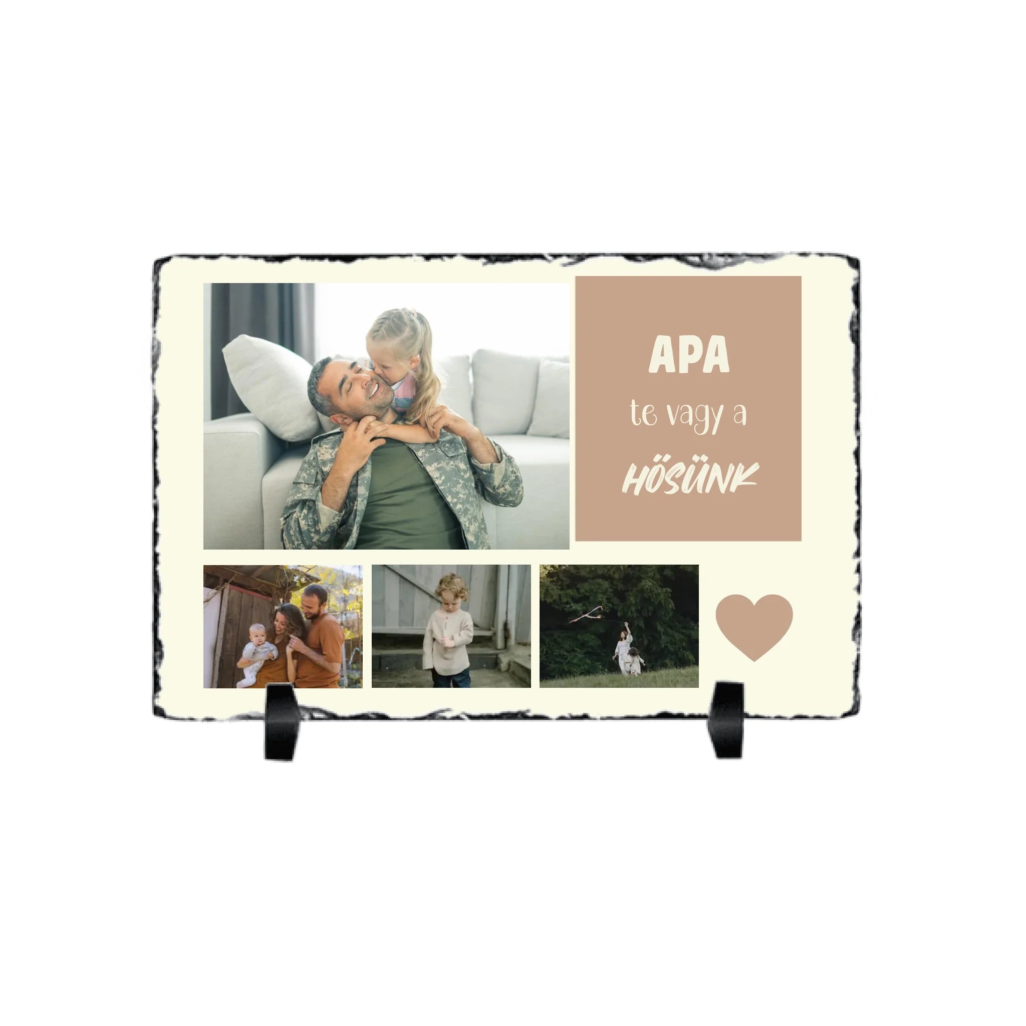 Egyedi fényképes gránitlap apák napjára 4 képpel és felirattal