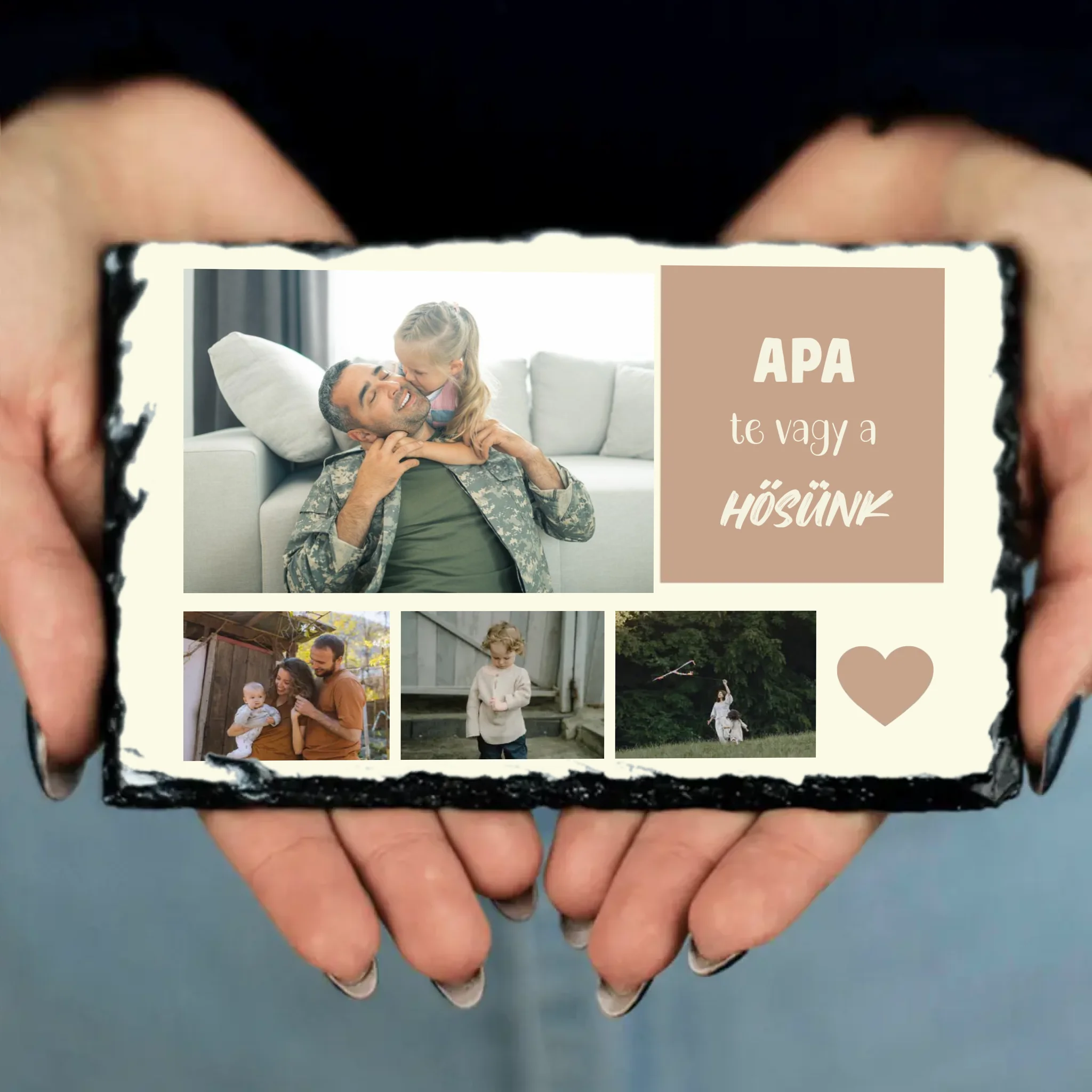 Egyedi fényképes gránitlap apák napjára 4 képpel és felirattal