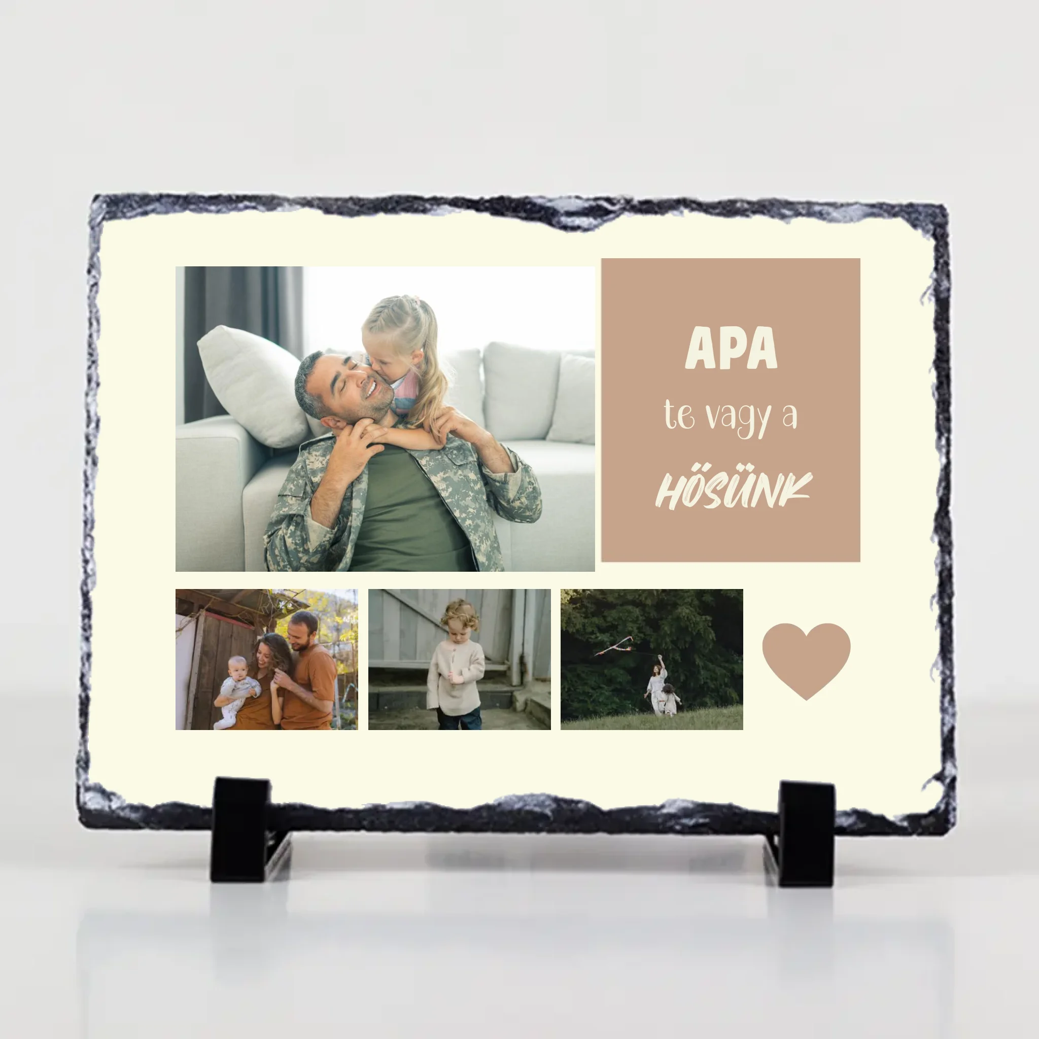 Egyedi fényképes gránitlap apák napjára 4 képpel és felirattal
