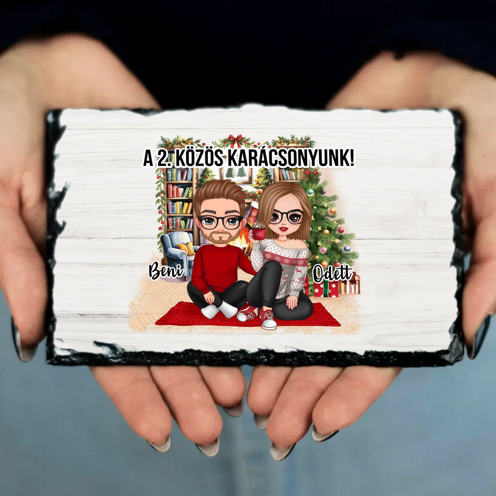 Egyedi karácsonyi ajándék pároknak - szerkeszthető karakteres gránitlap